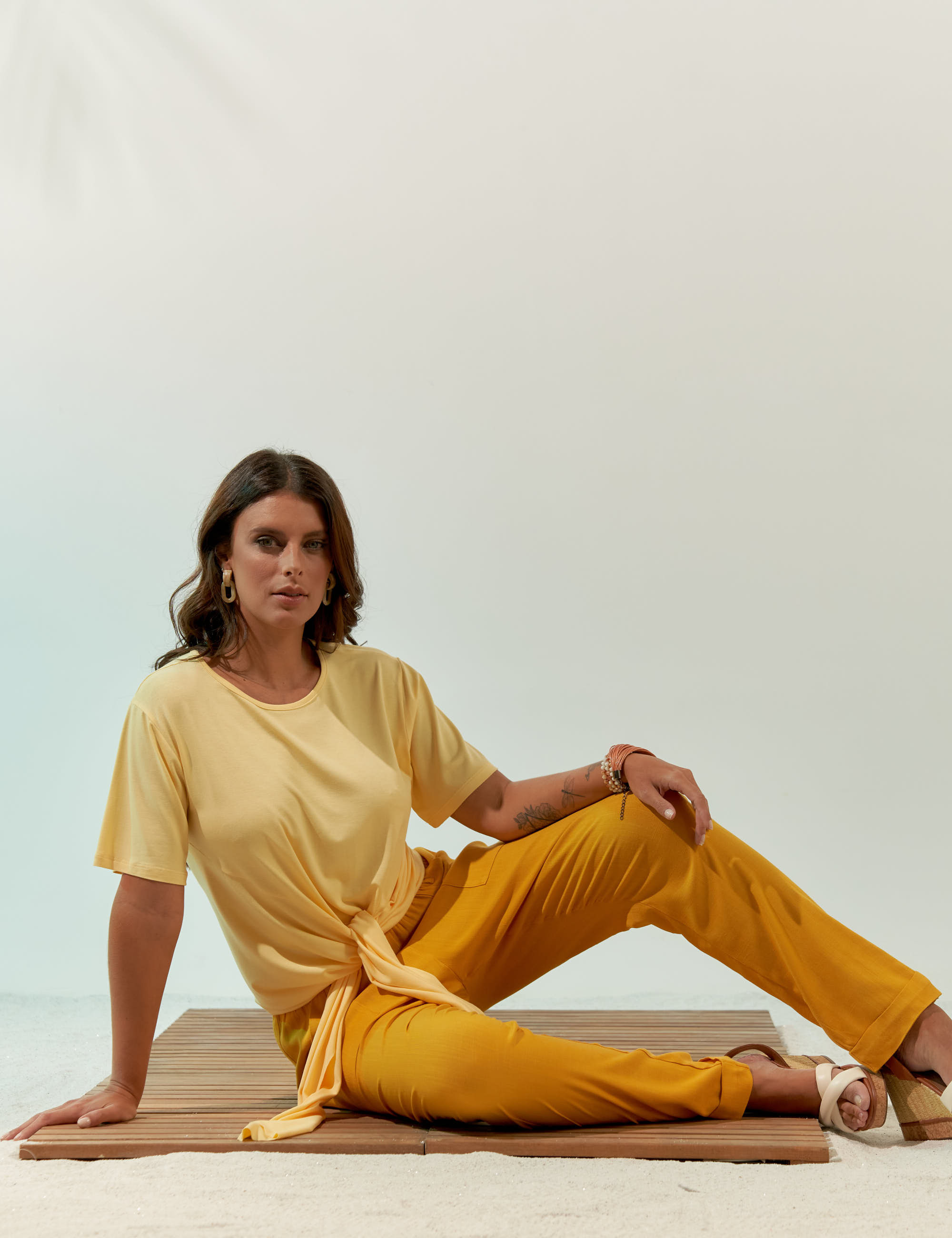 Calça Clássica Linho Amarelo Mel