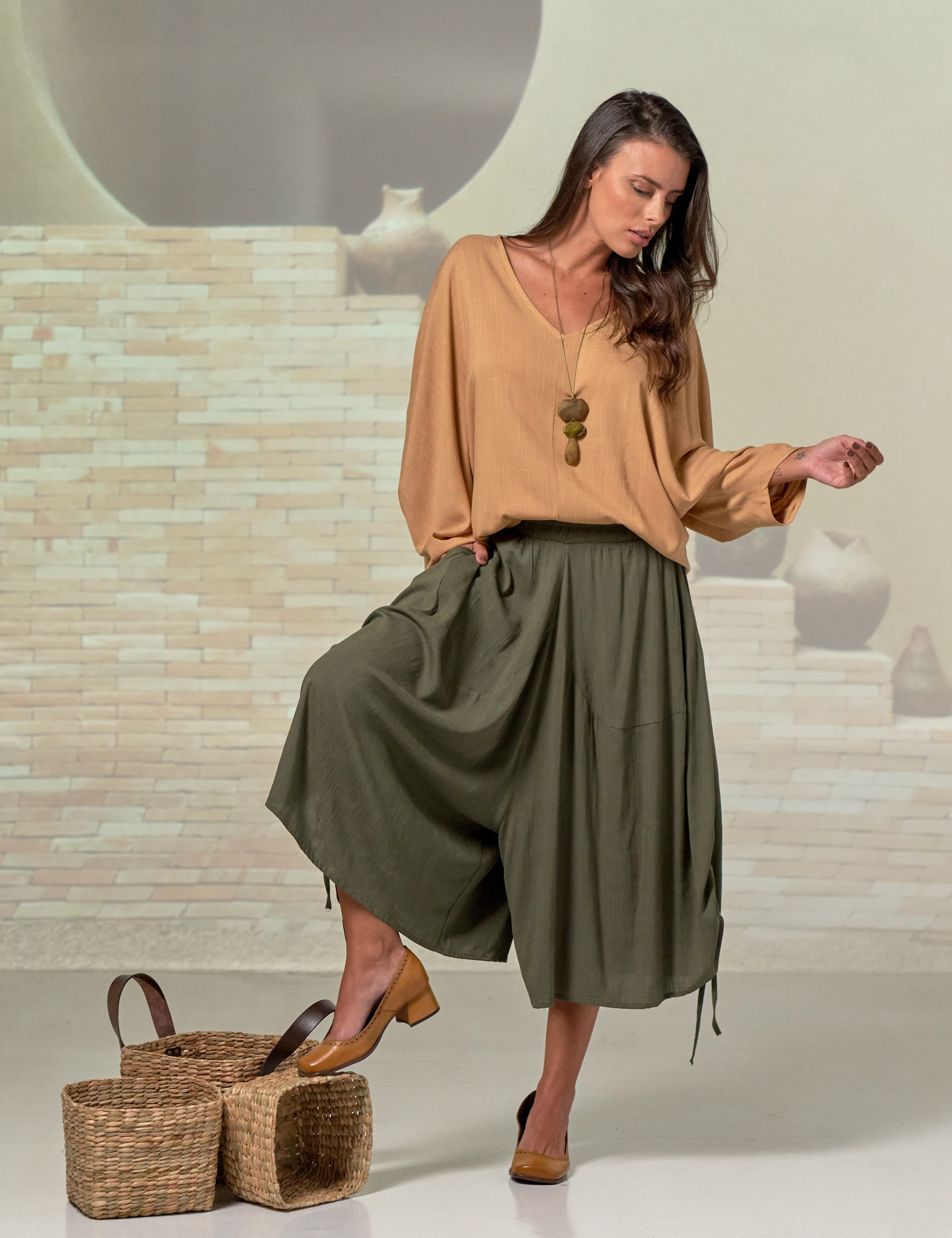 Calça Pantacourt Linho Carnaúba