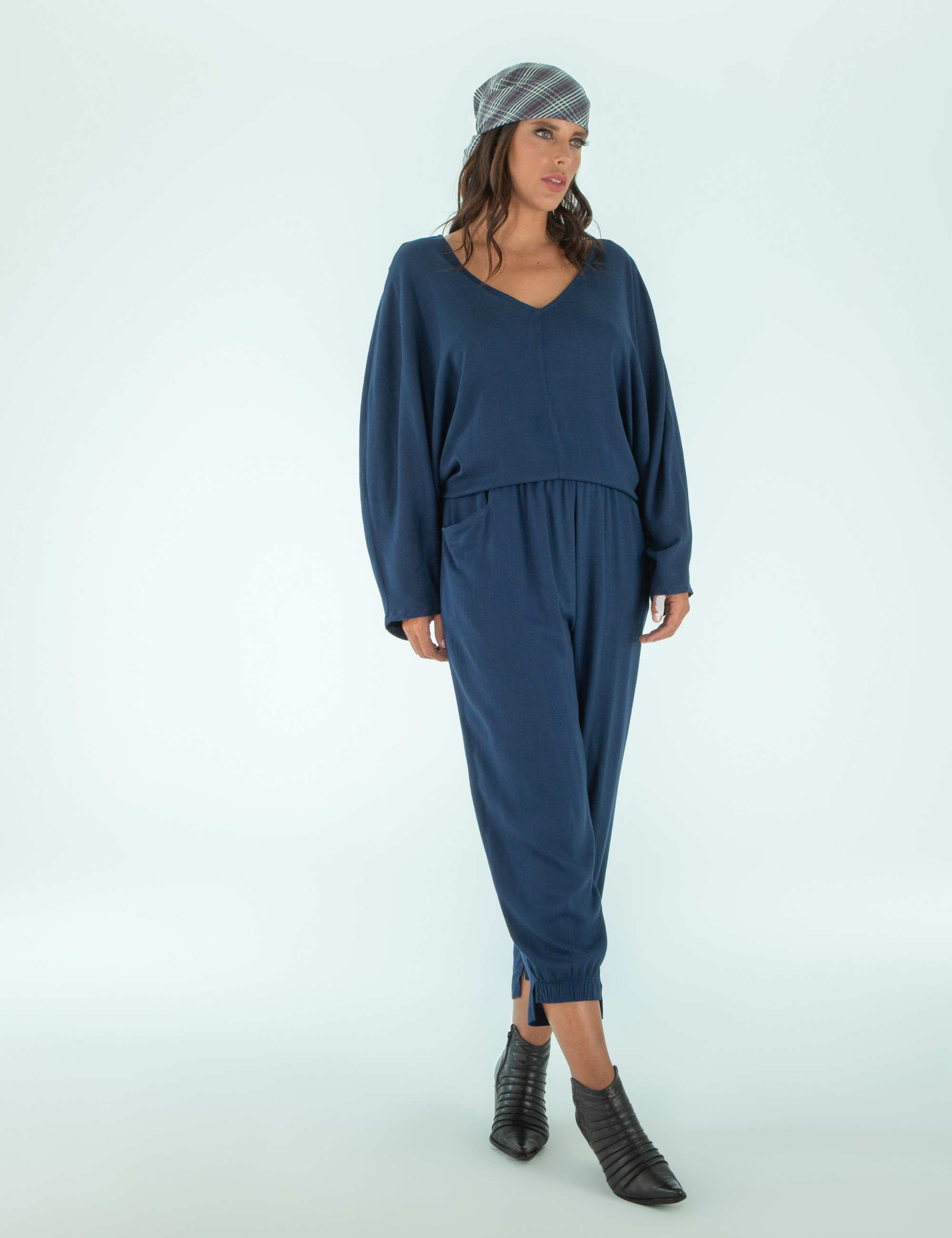 Blusa Manga Longa Linho Azul Marinho