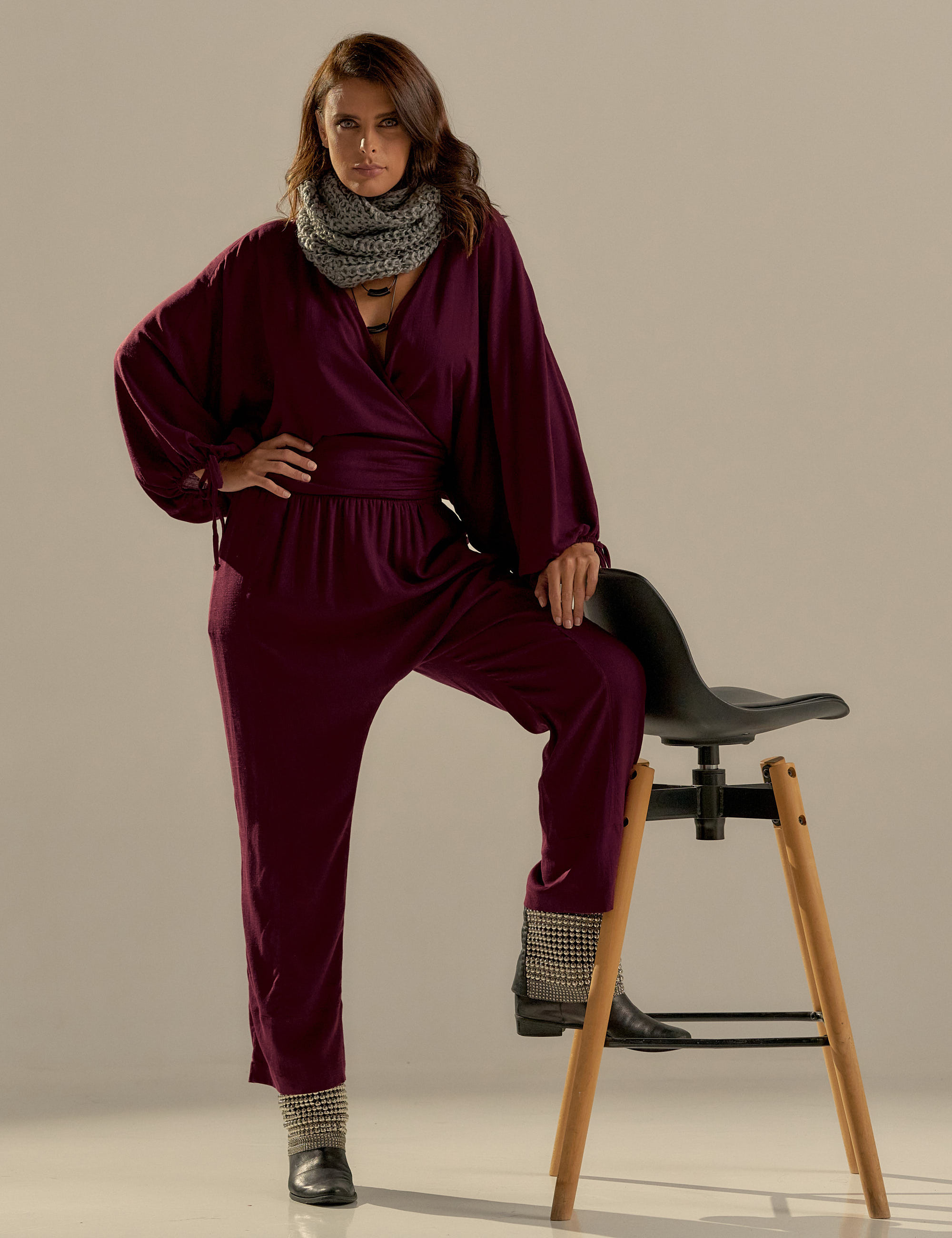 Blusa Transpasse Linho Merlot