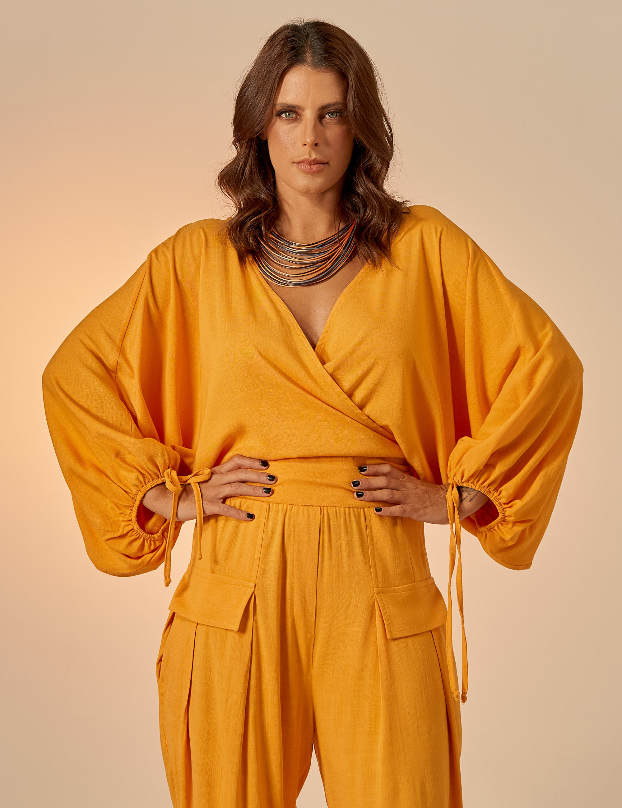 Blusa Transpasse Linho Papaya