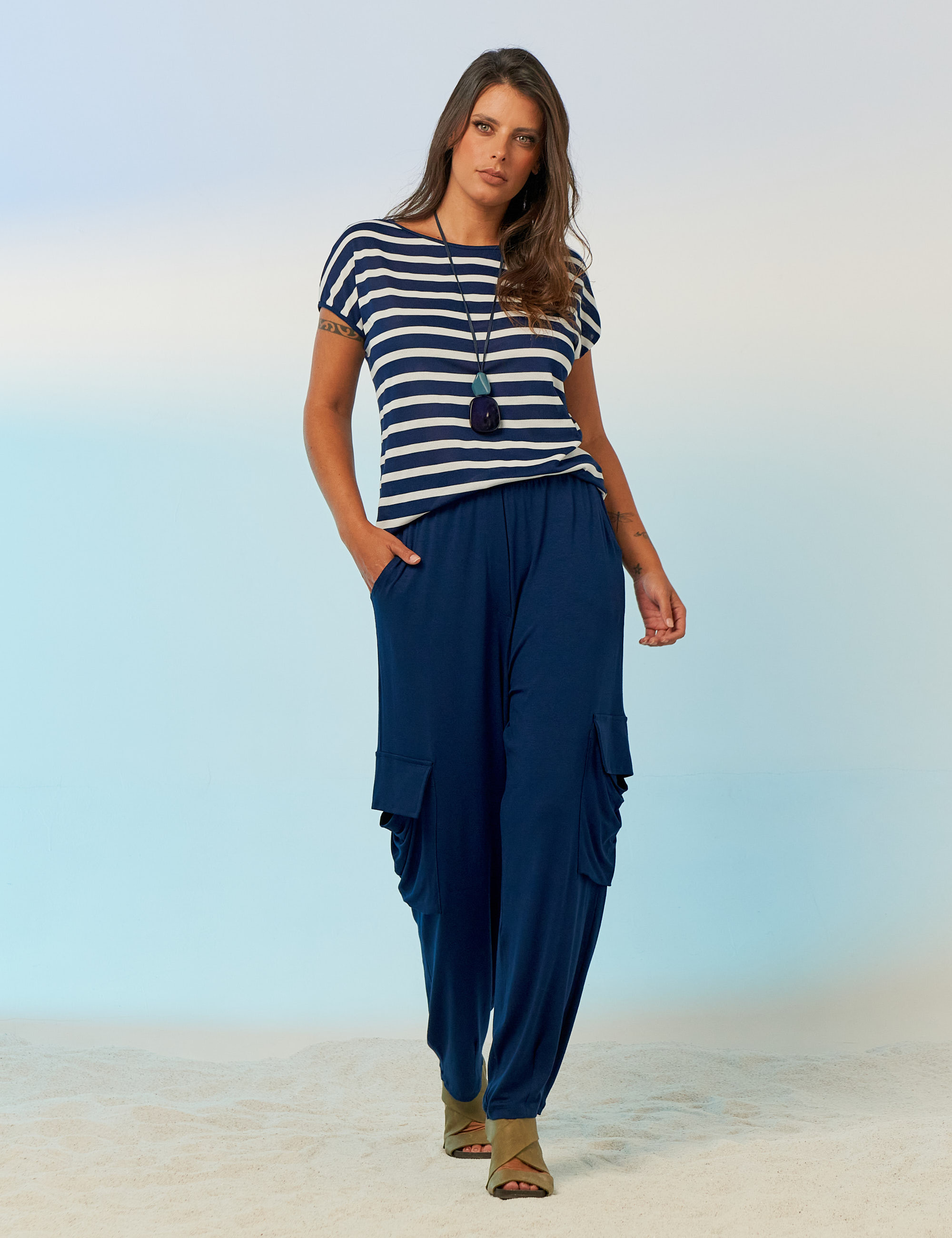 Camiseta Básica Listras Oceano