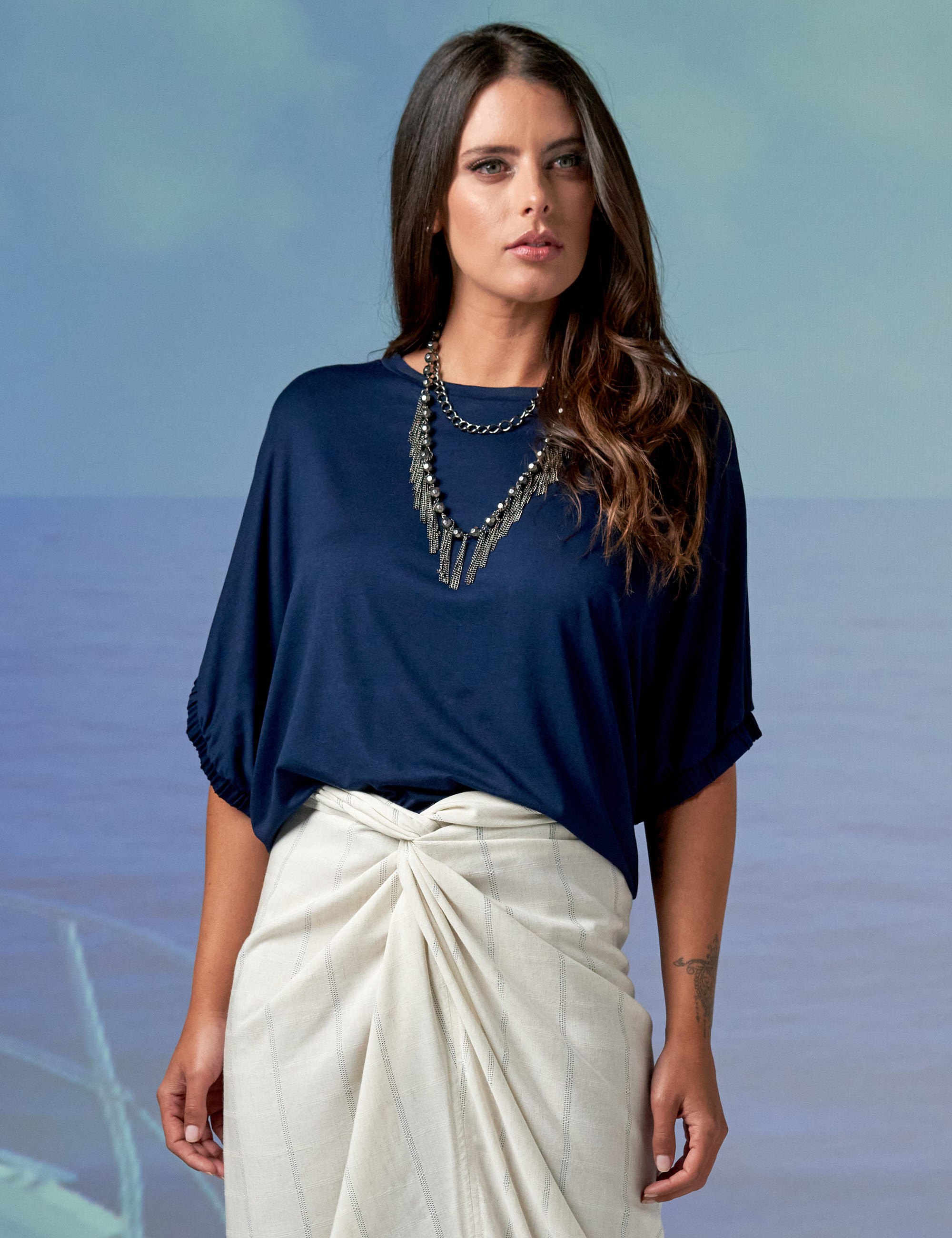 Blusa Punho Elástico Marinho