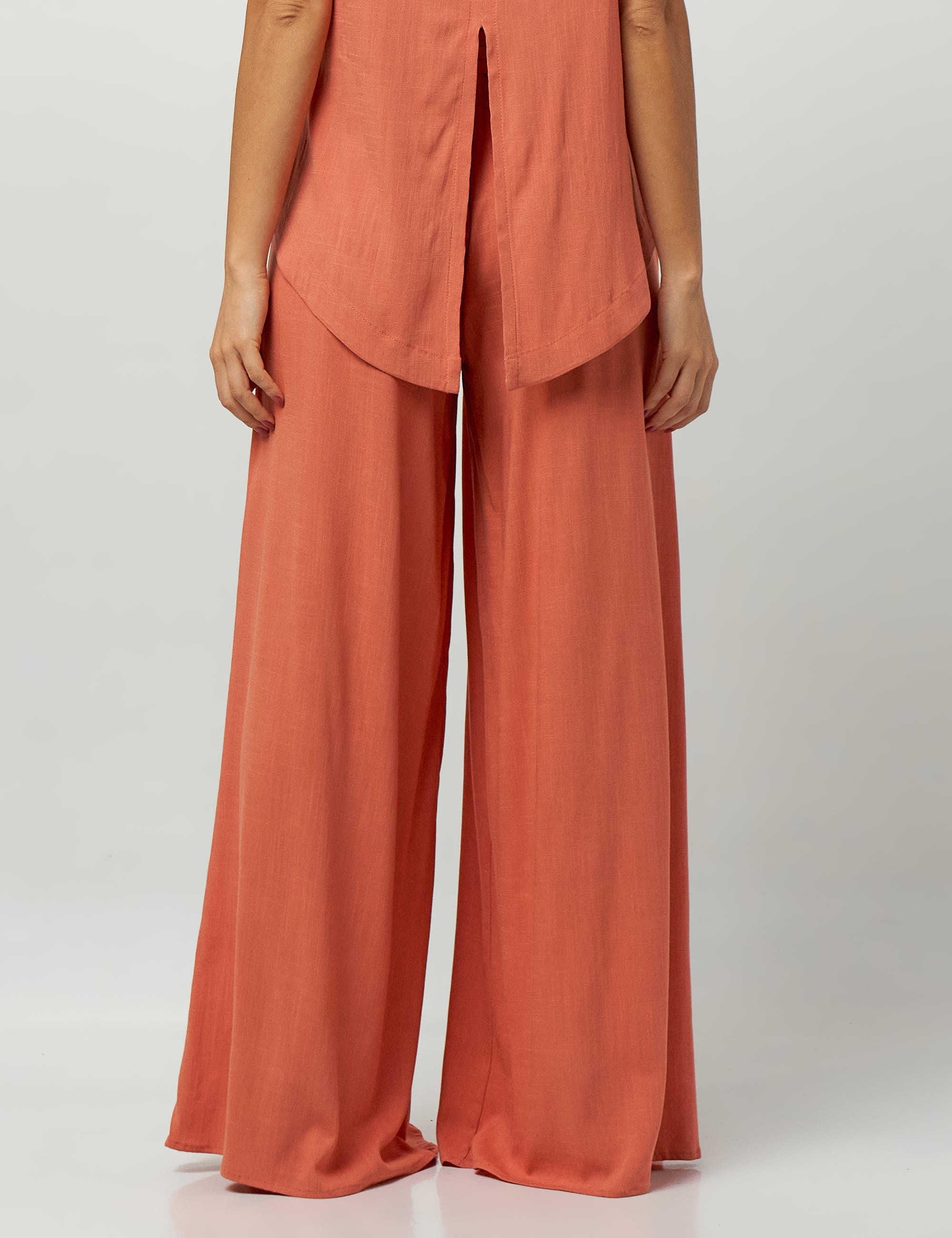 Calça Pantalona Linho Pregas Figo