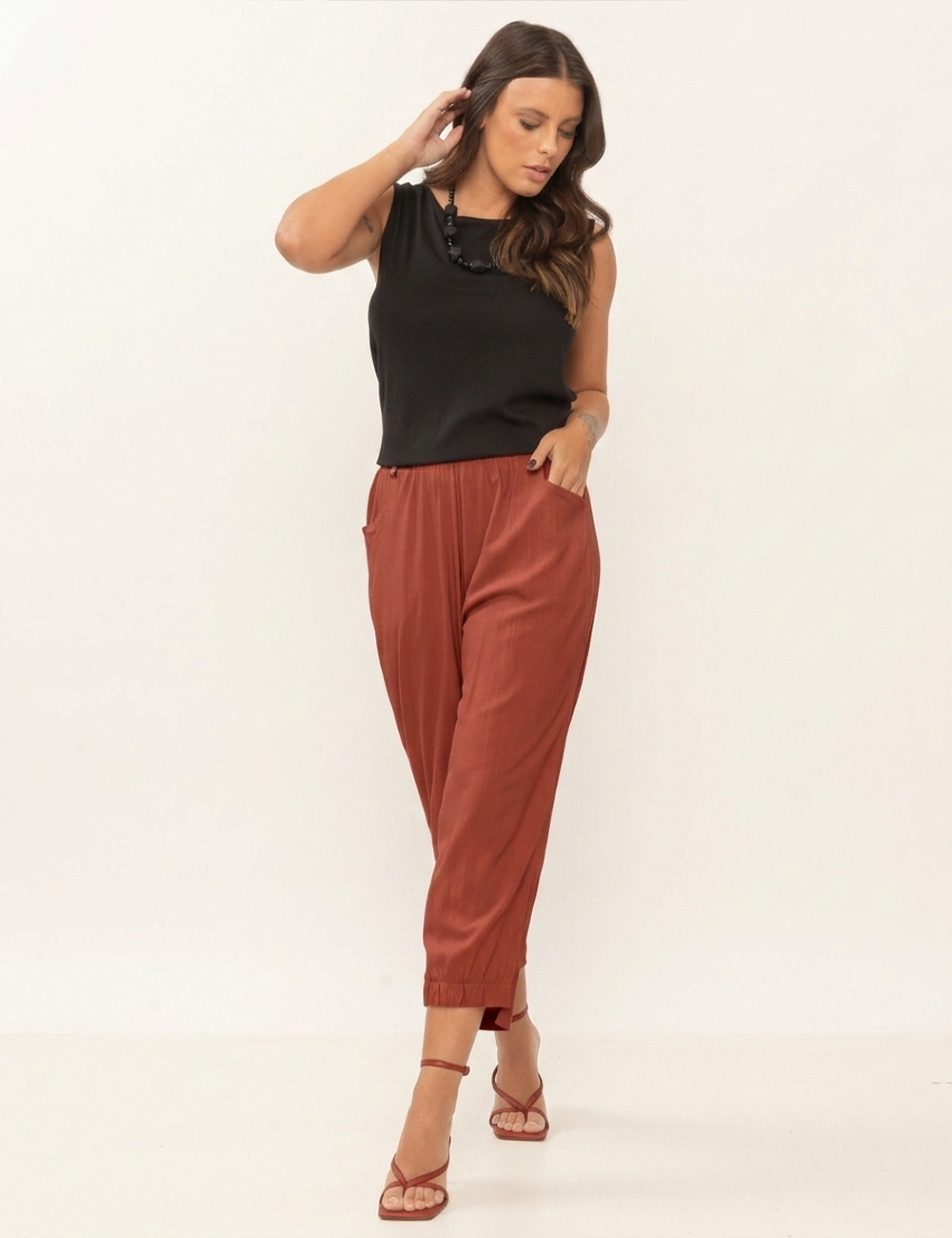 Calça Trancoso Linho Marrom Argila