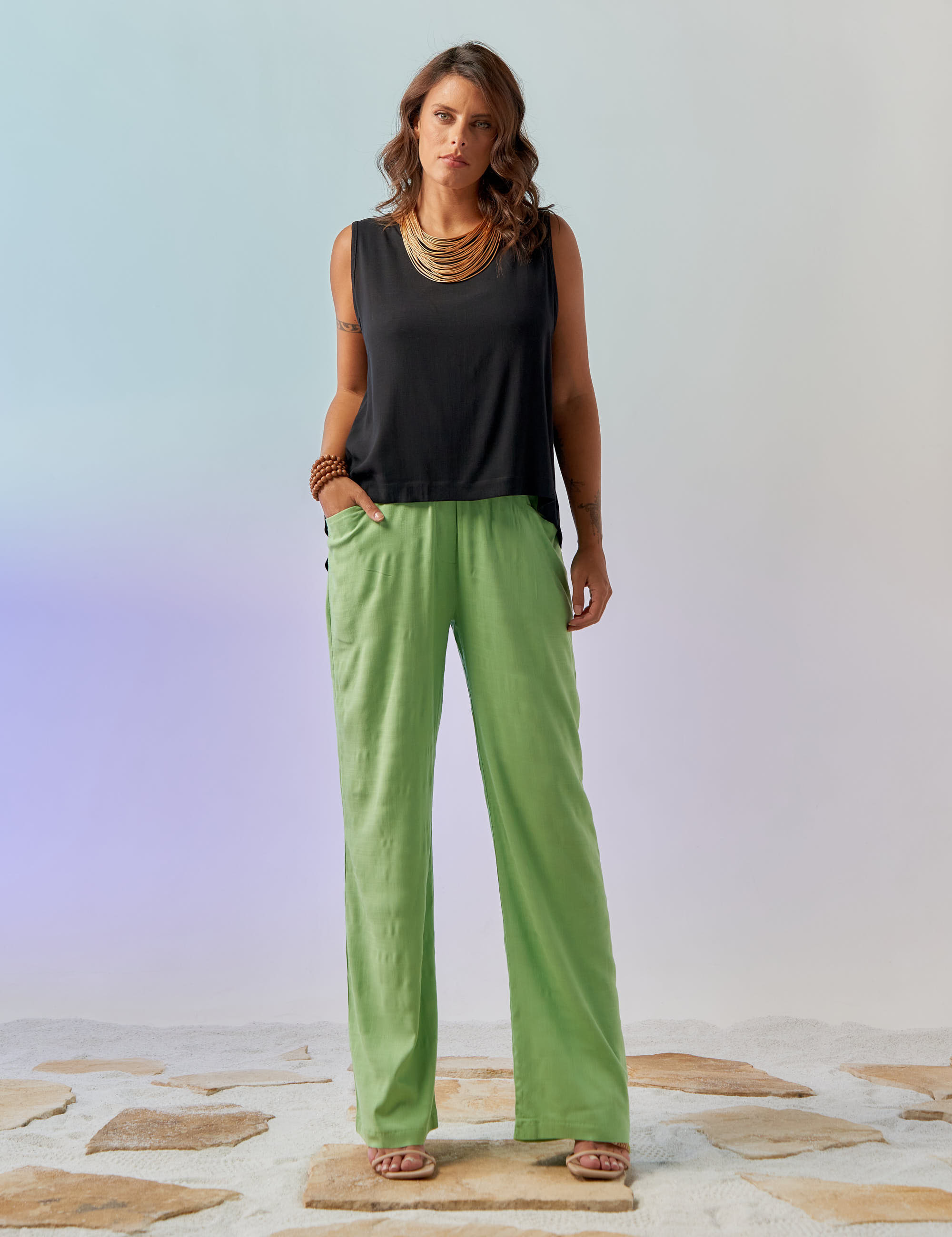 Calça Reta Linho Salsa