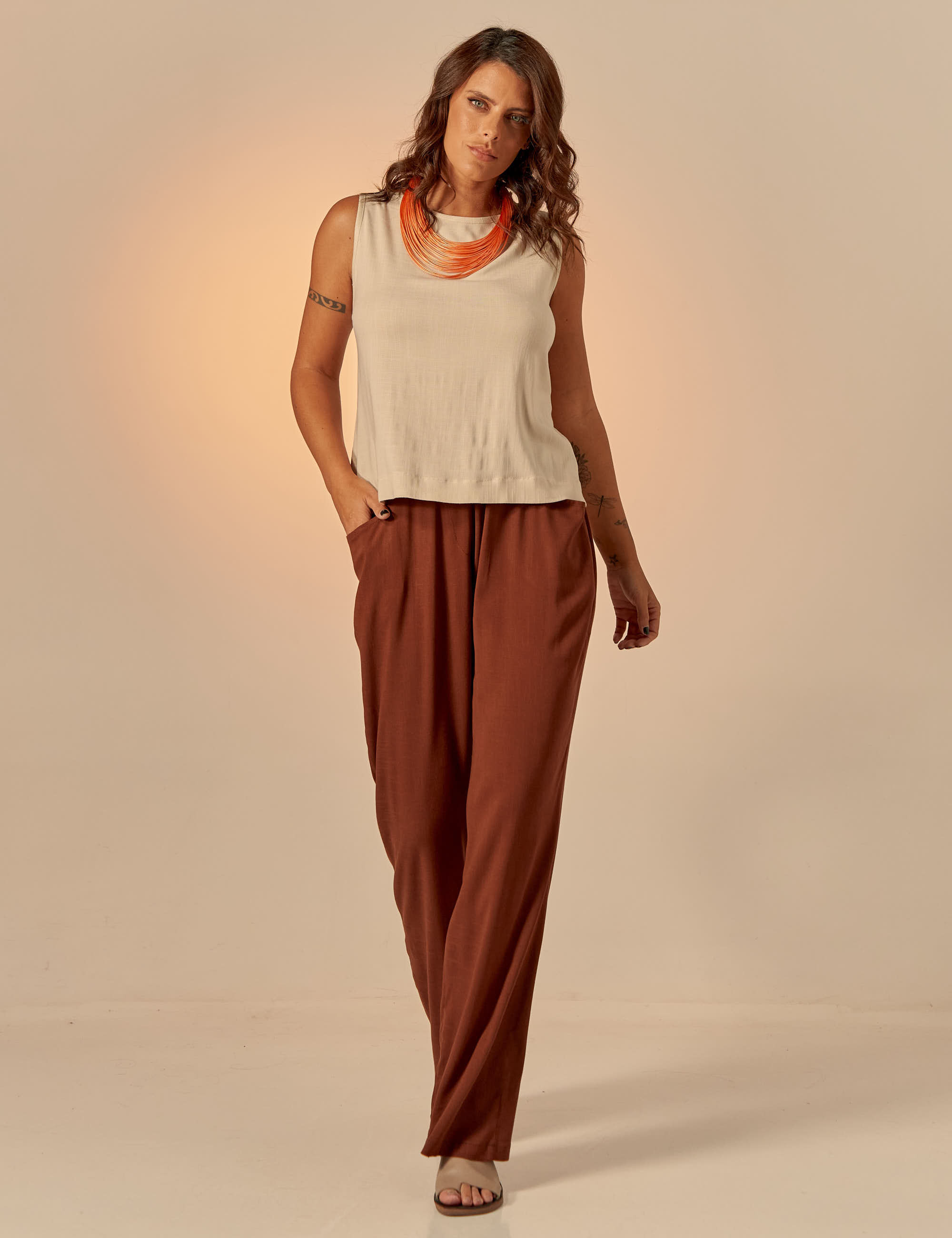 Calça Reta Linho Cacau