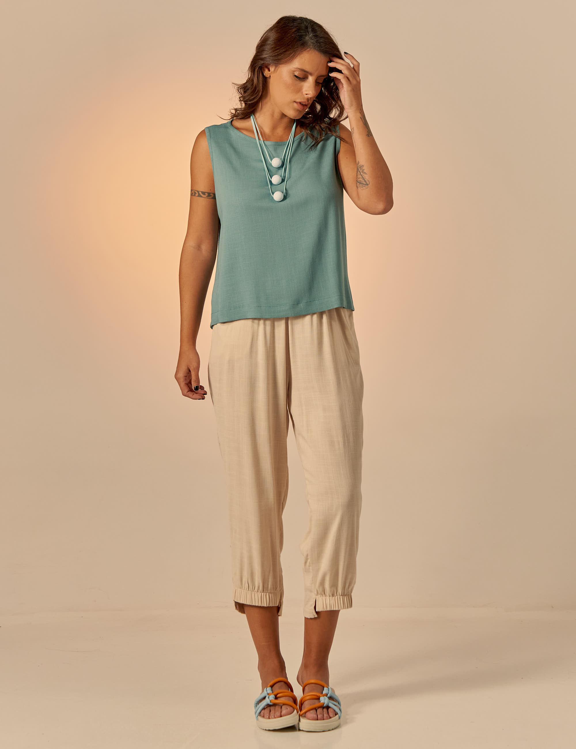 Blusa Cropped Linho Porcelana