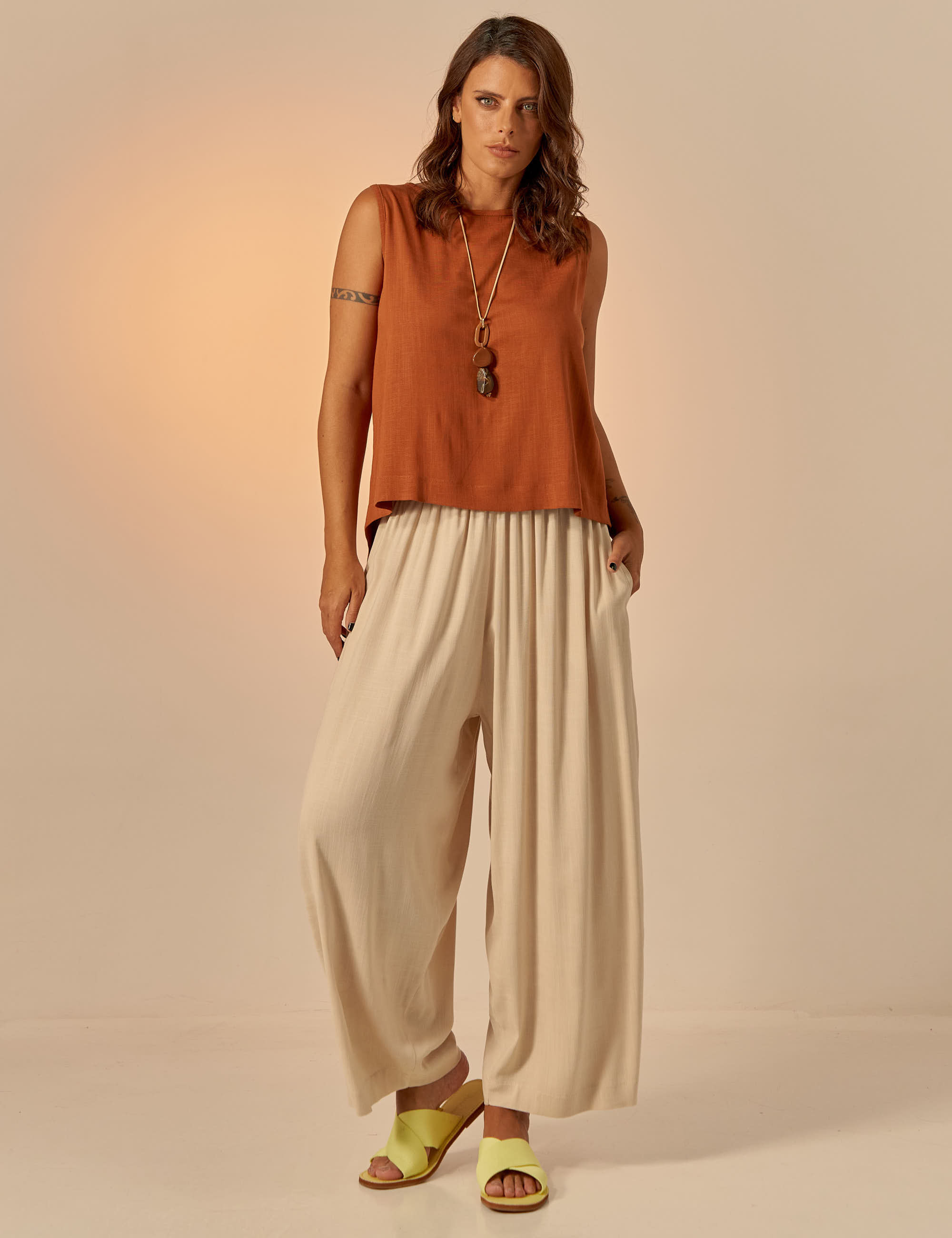 Blusa Cropped Linho Terracota