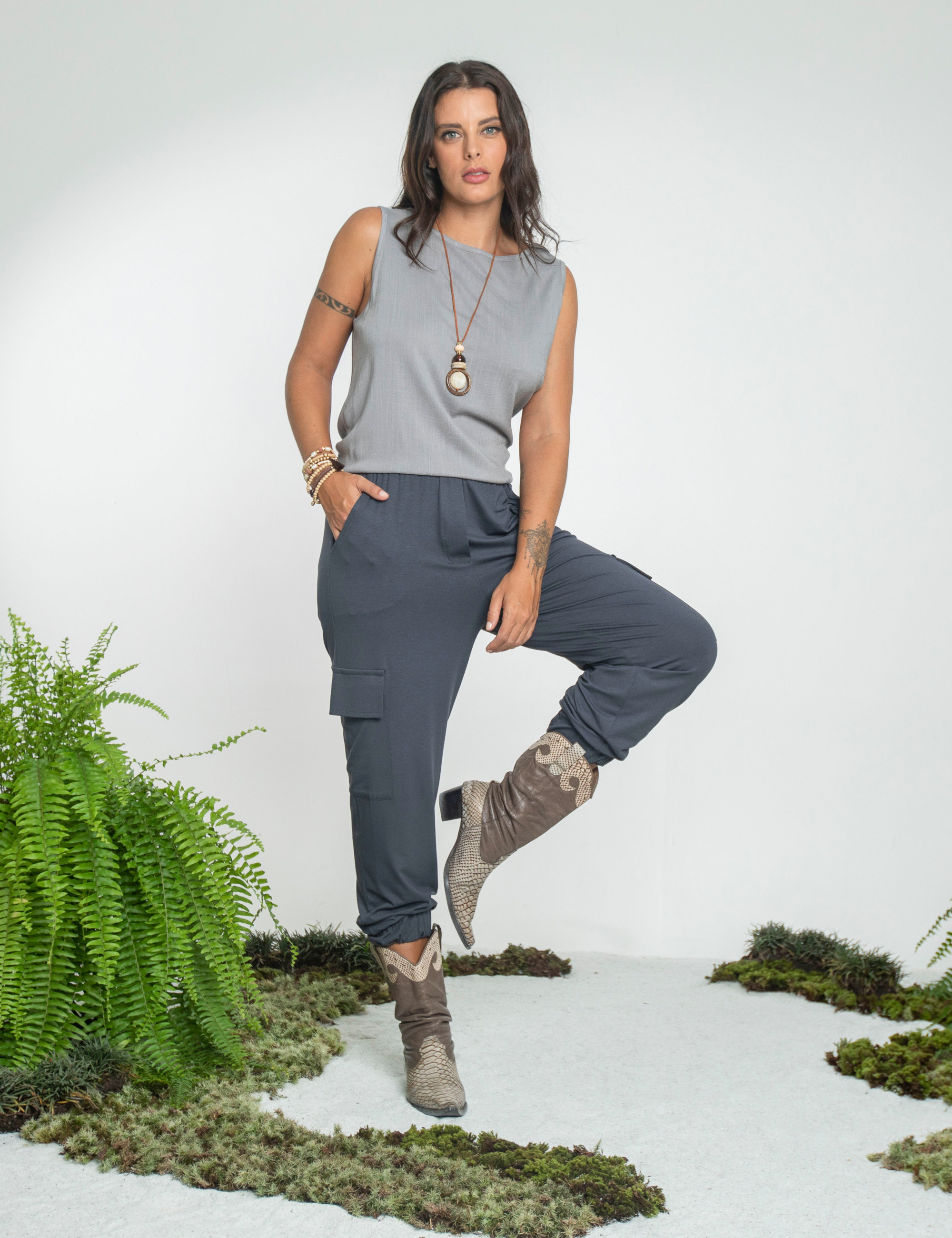 Blusa Cropped Linho Cinza Granizo