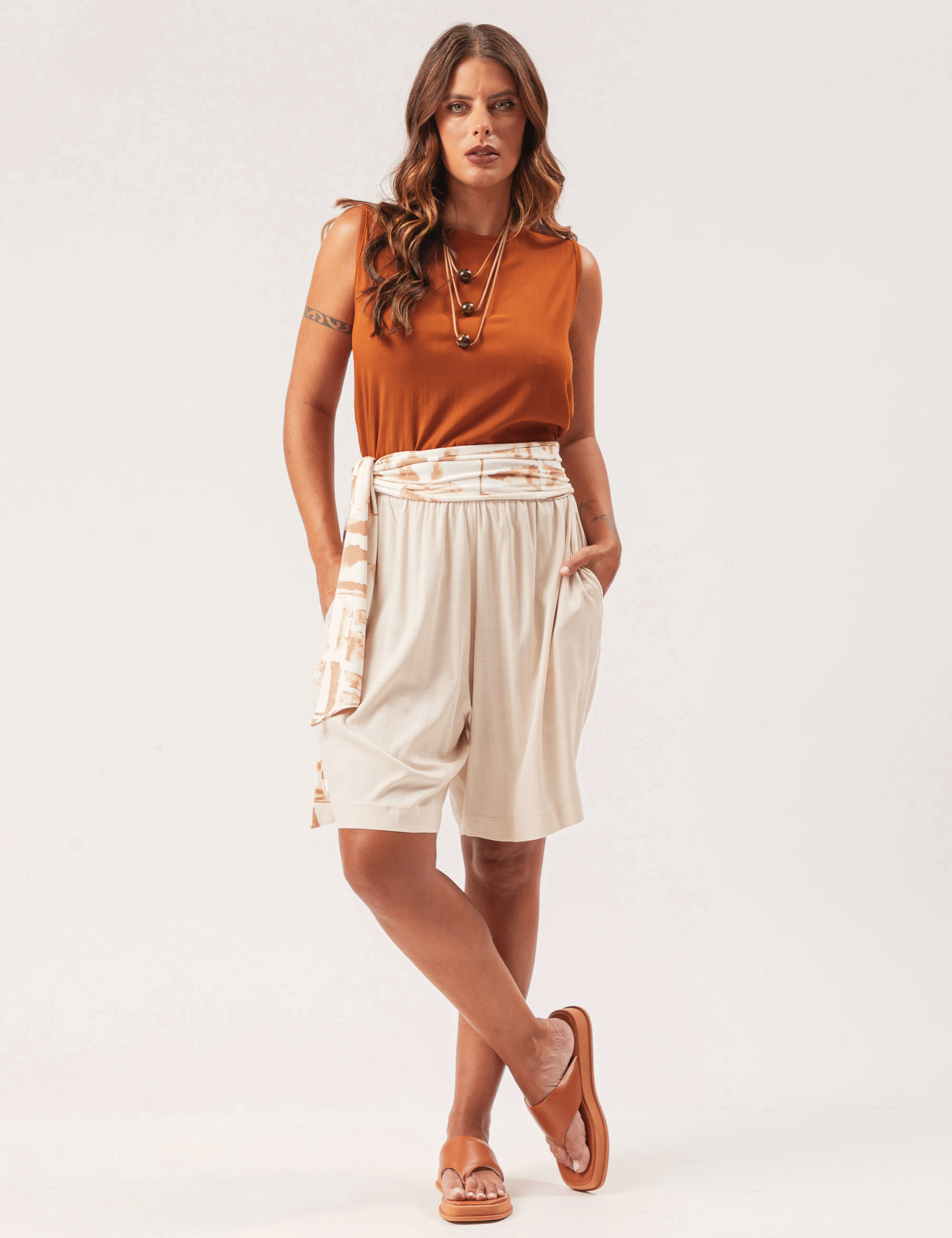 Blusa Cropped Linho Marrom Terra