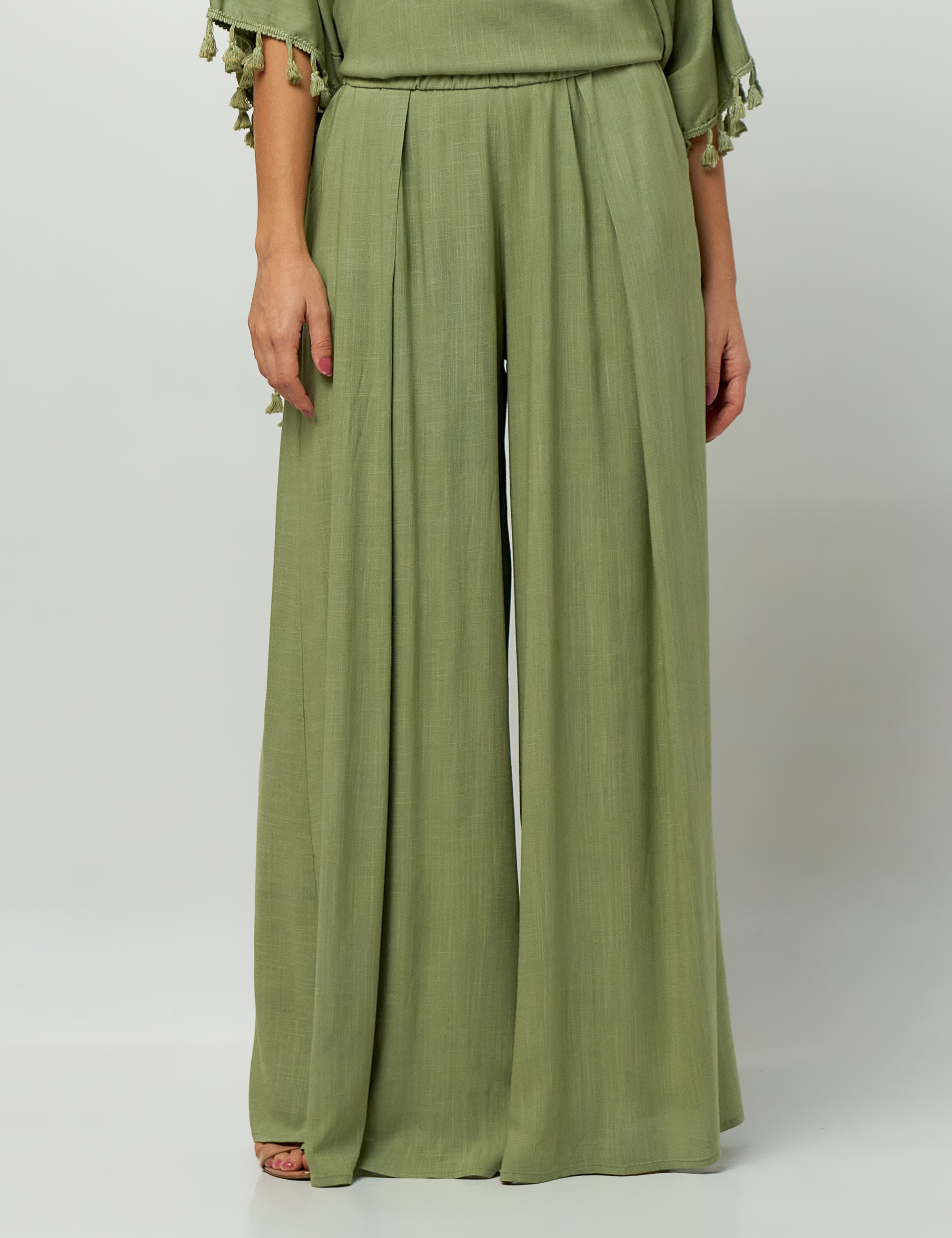 Calça Pantalona Linho Pregas Alecrim