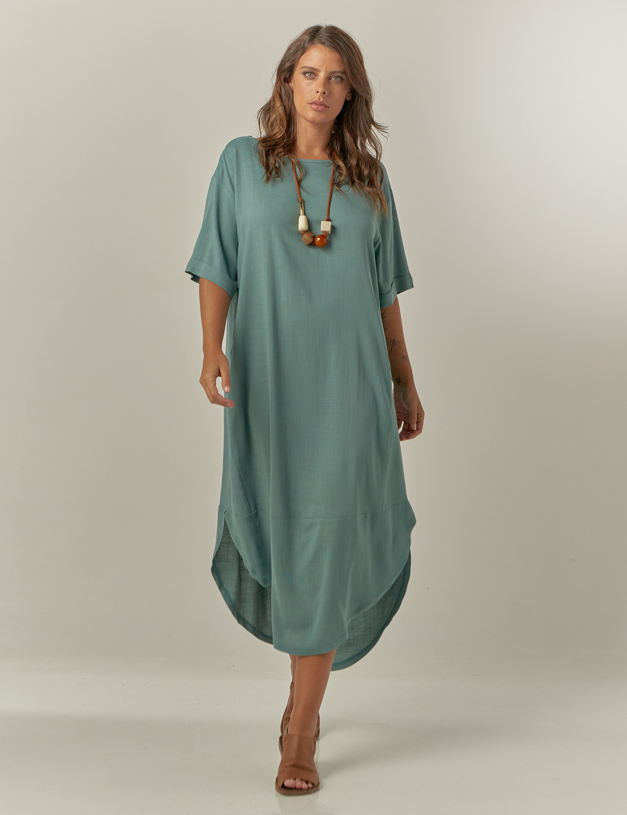 Vestido Midi Linho Porcelana