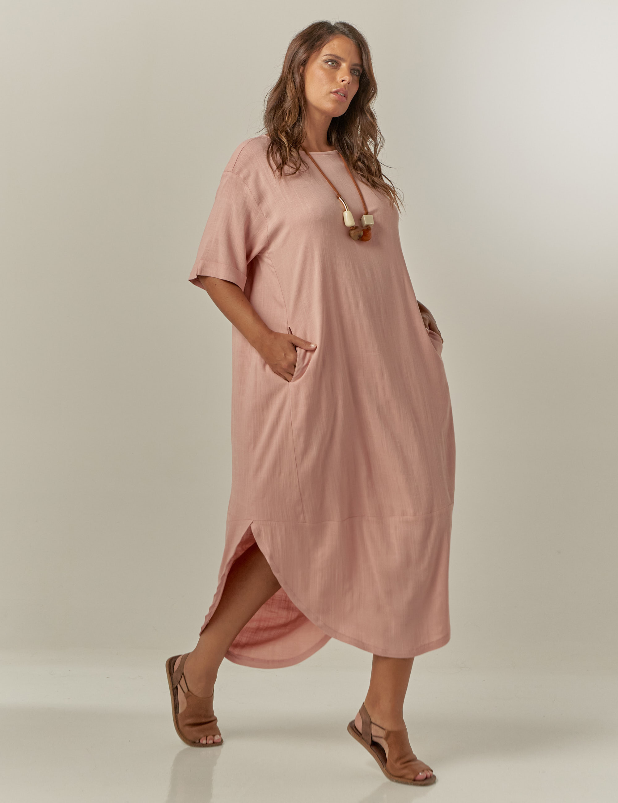 Vestido Midi Linho Camafeu