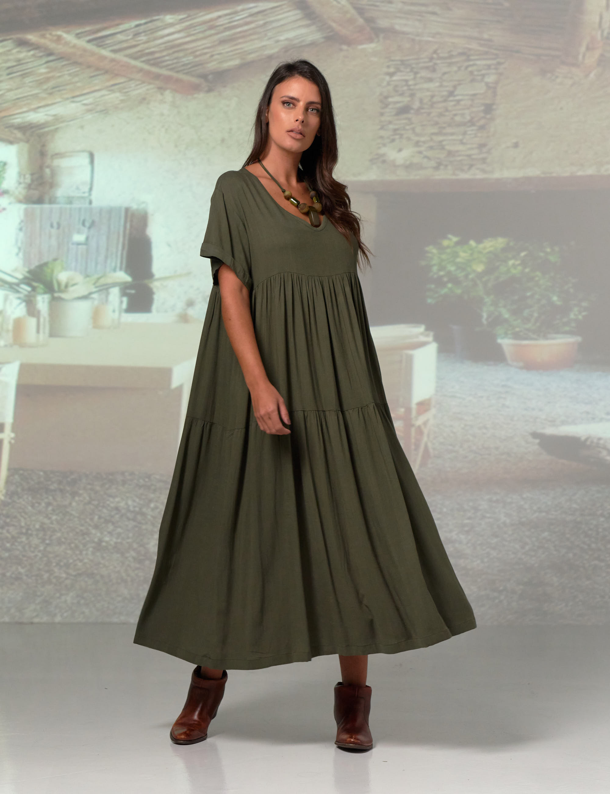 Vestido Linho Gola V Carnaúba