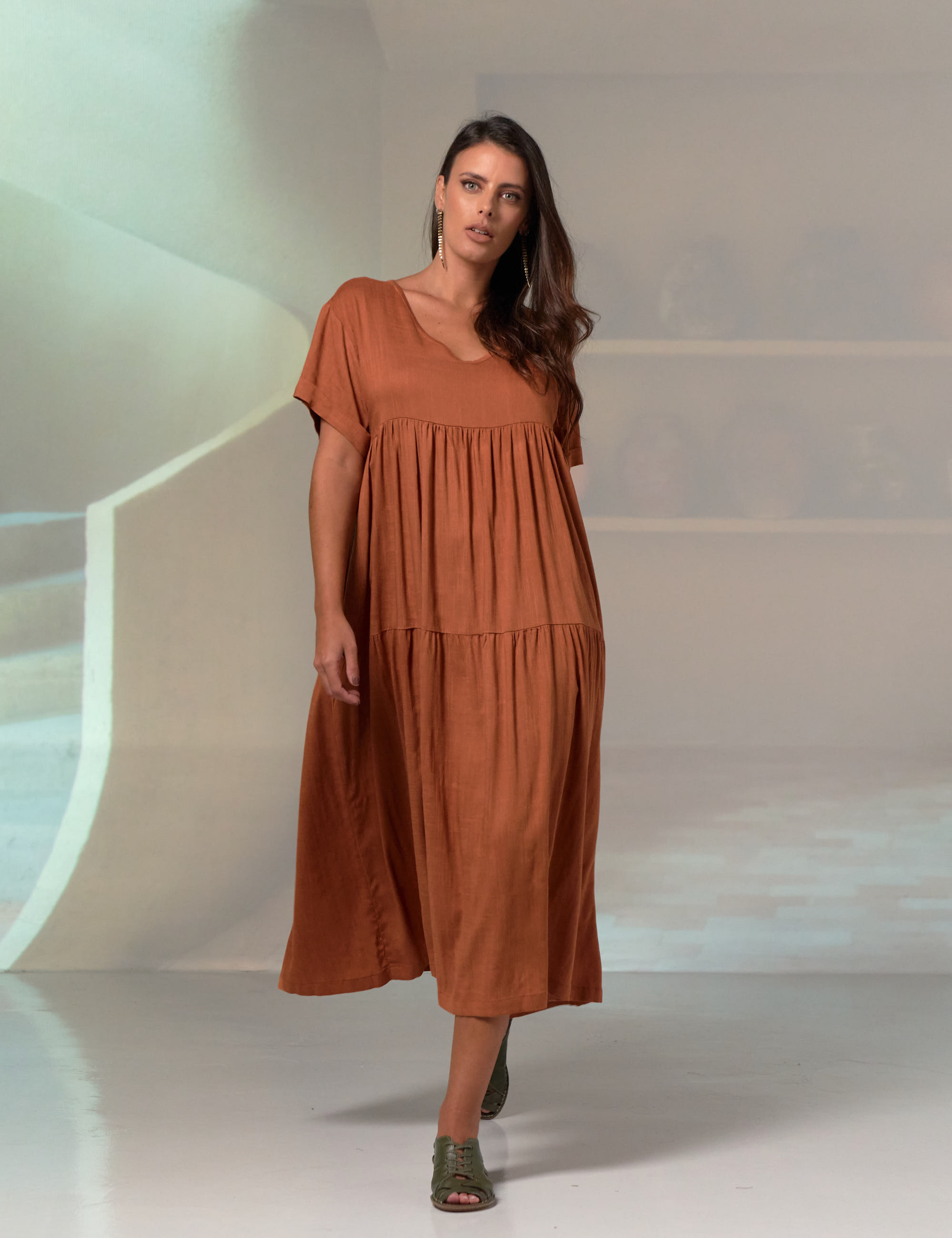 Vestido Linho Gola V Rapadura