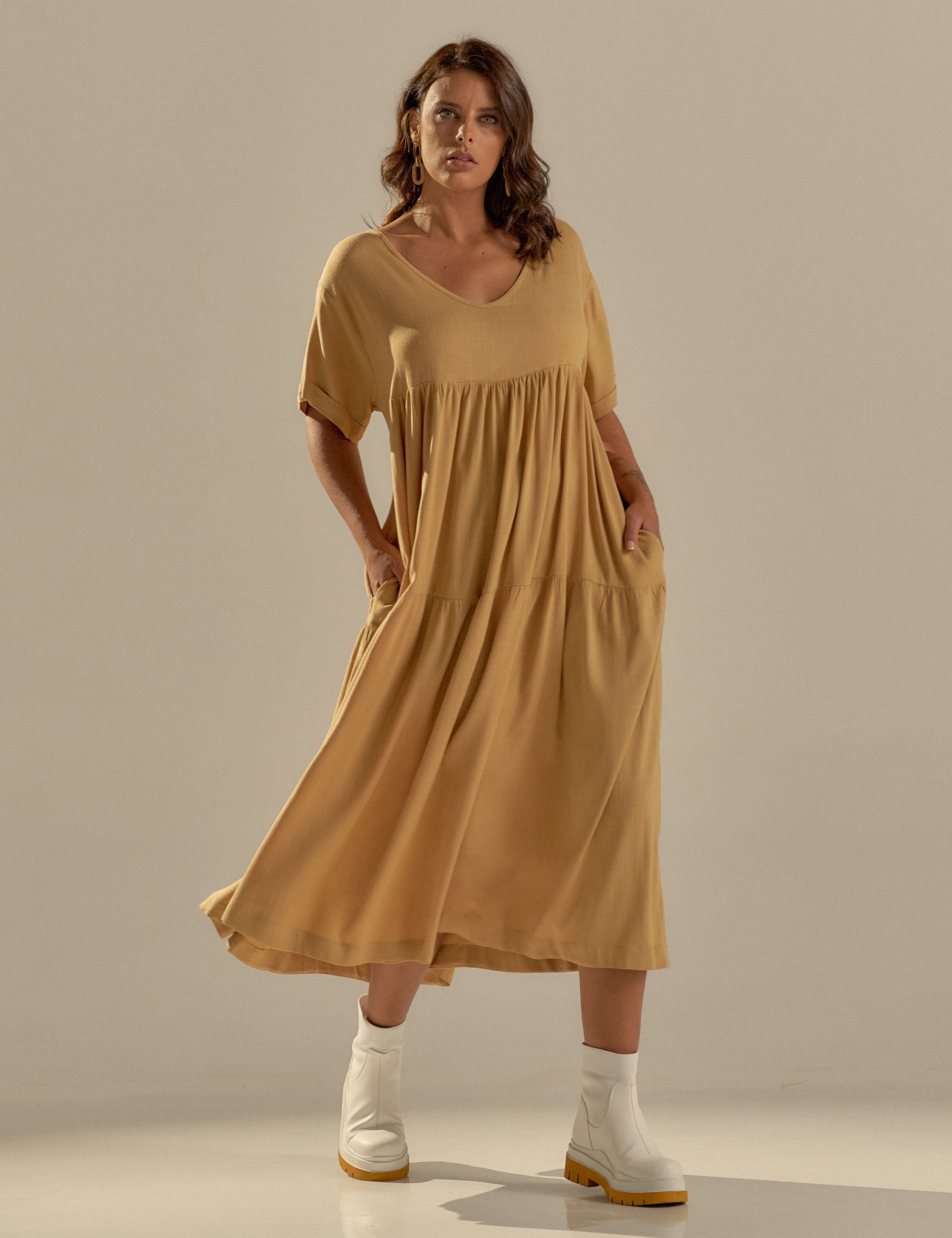 Vestido Linho Gola V Capim