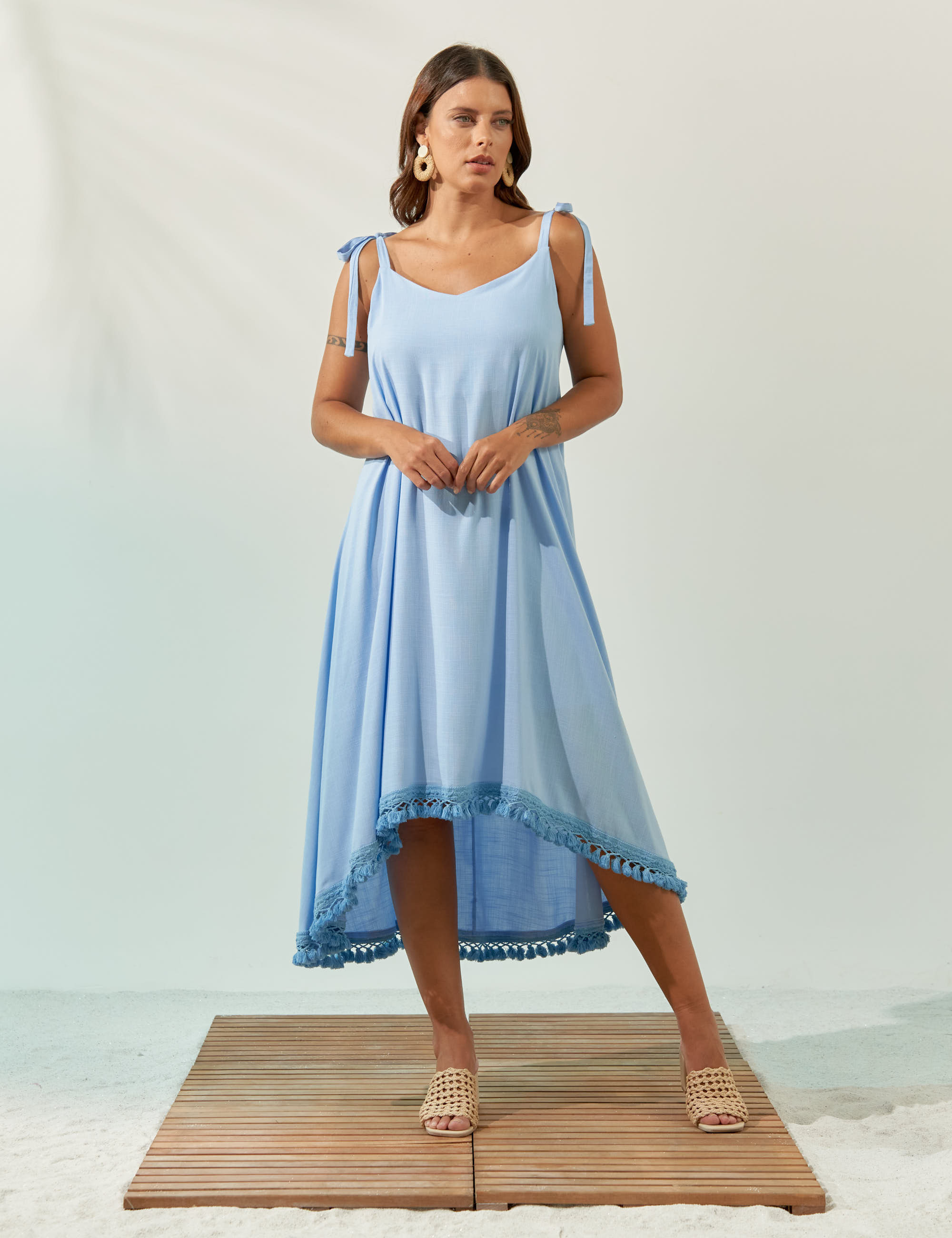 Vestido Linho Mullet Azul Brisa