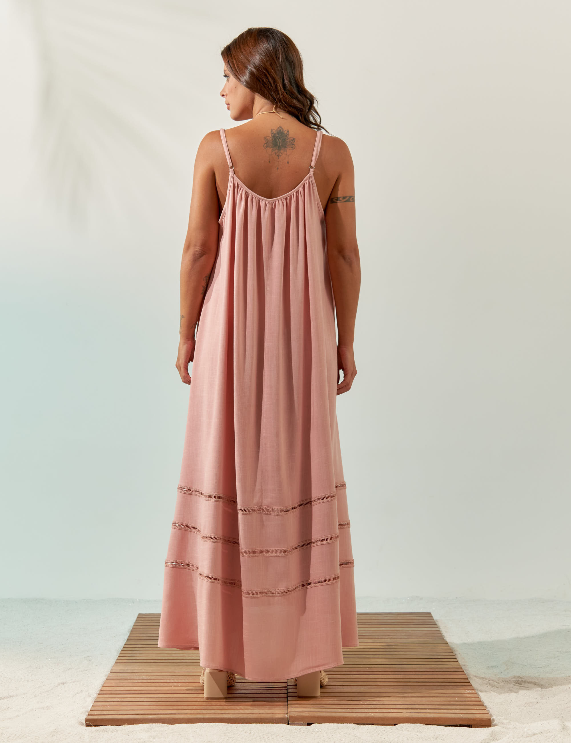 Vestido Trapézio Linho Rosa Blush