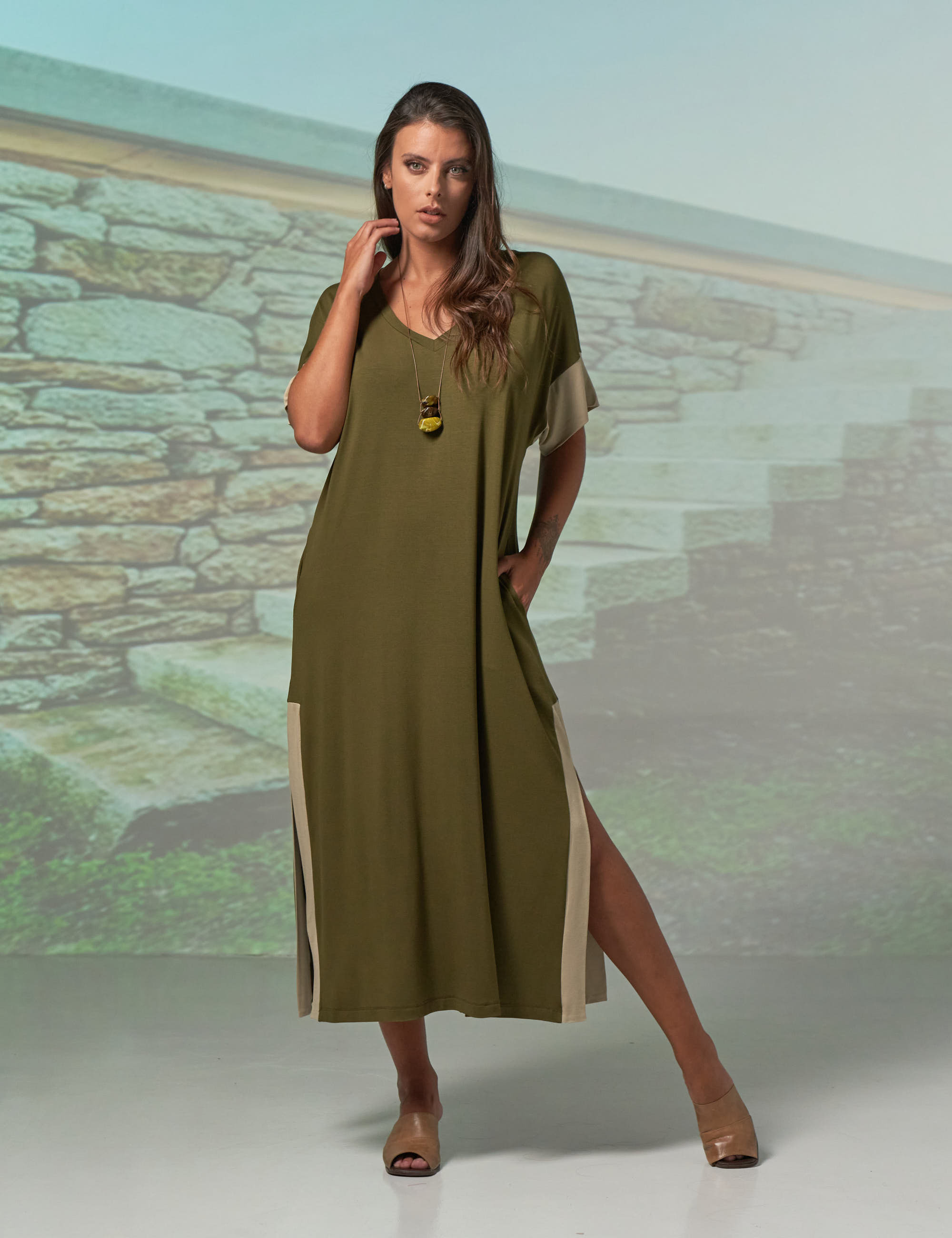 Vestido Mid Bicolor Orégano