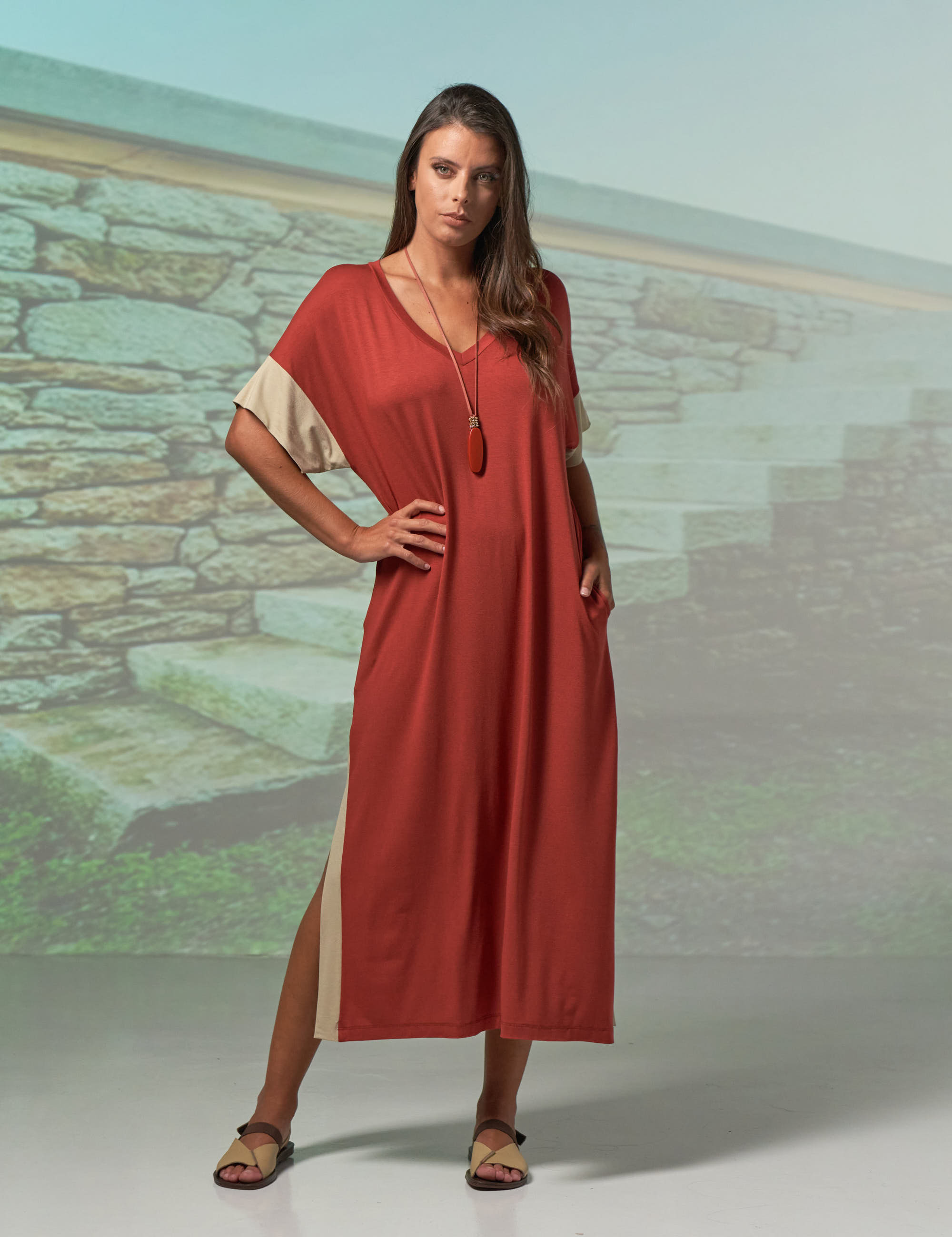 Vestido Mid Bicolor Pinhão