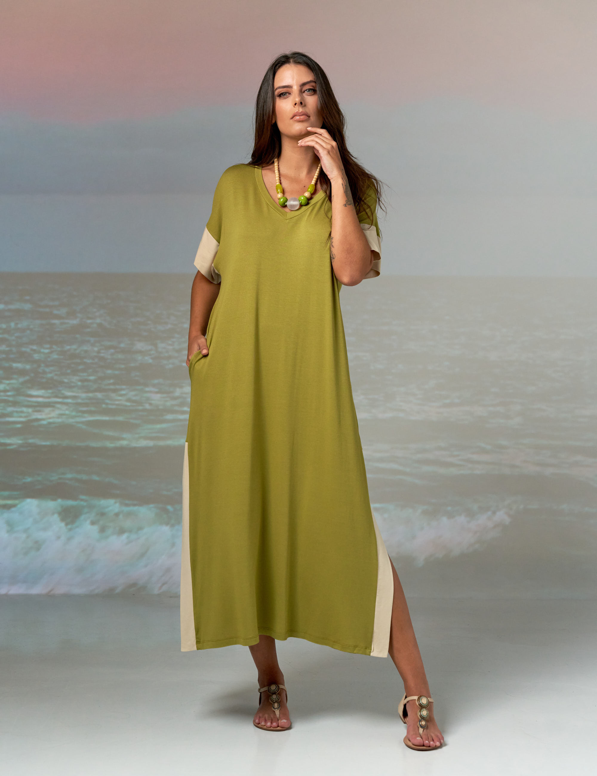 Vestido Mid Bicolor Maçã Verde