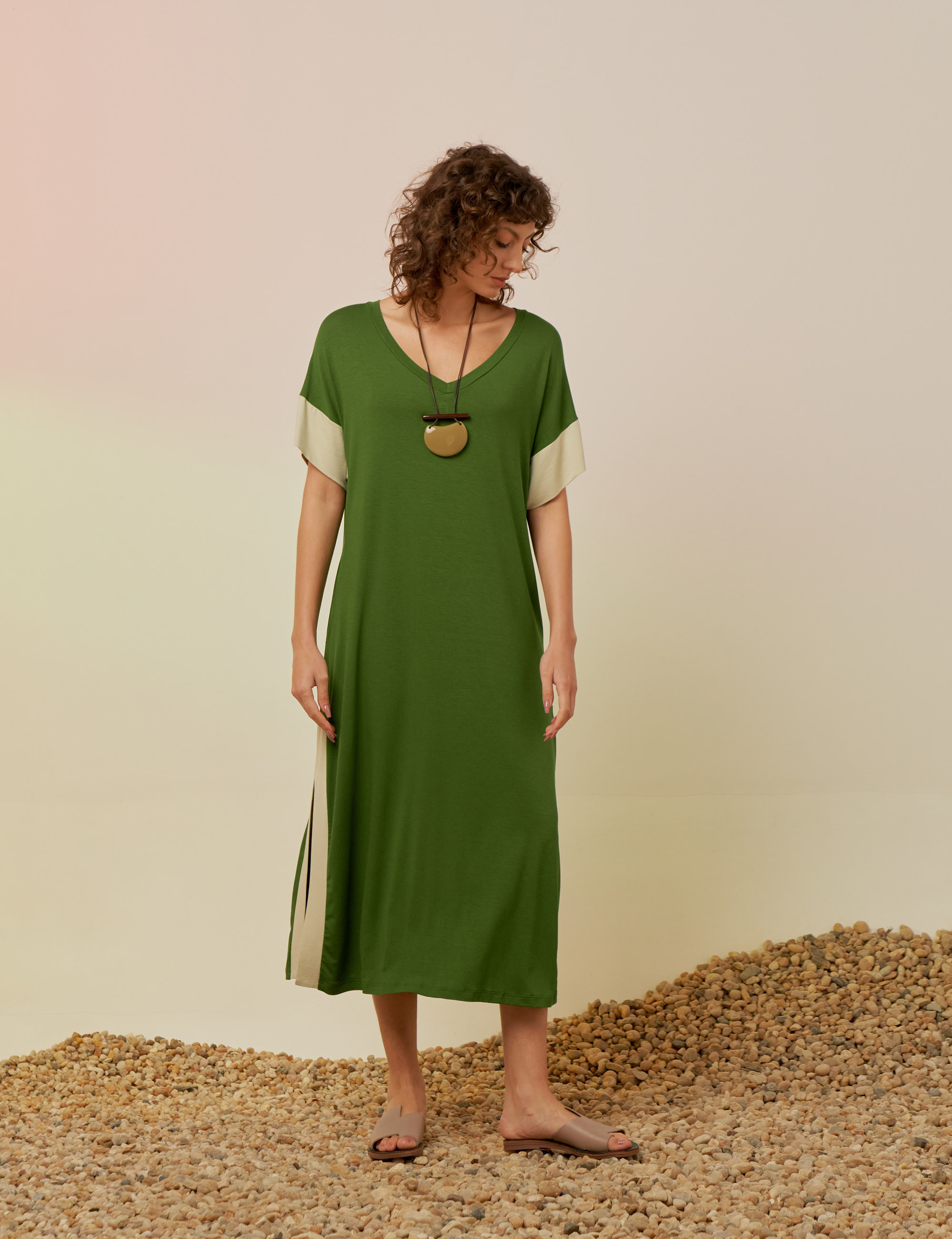 Vestido Mid Bicolor Palmeira