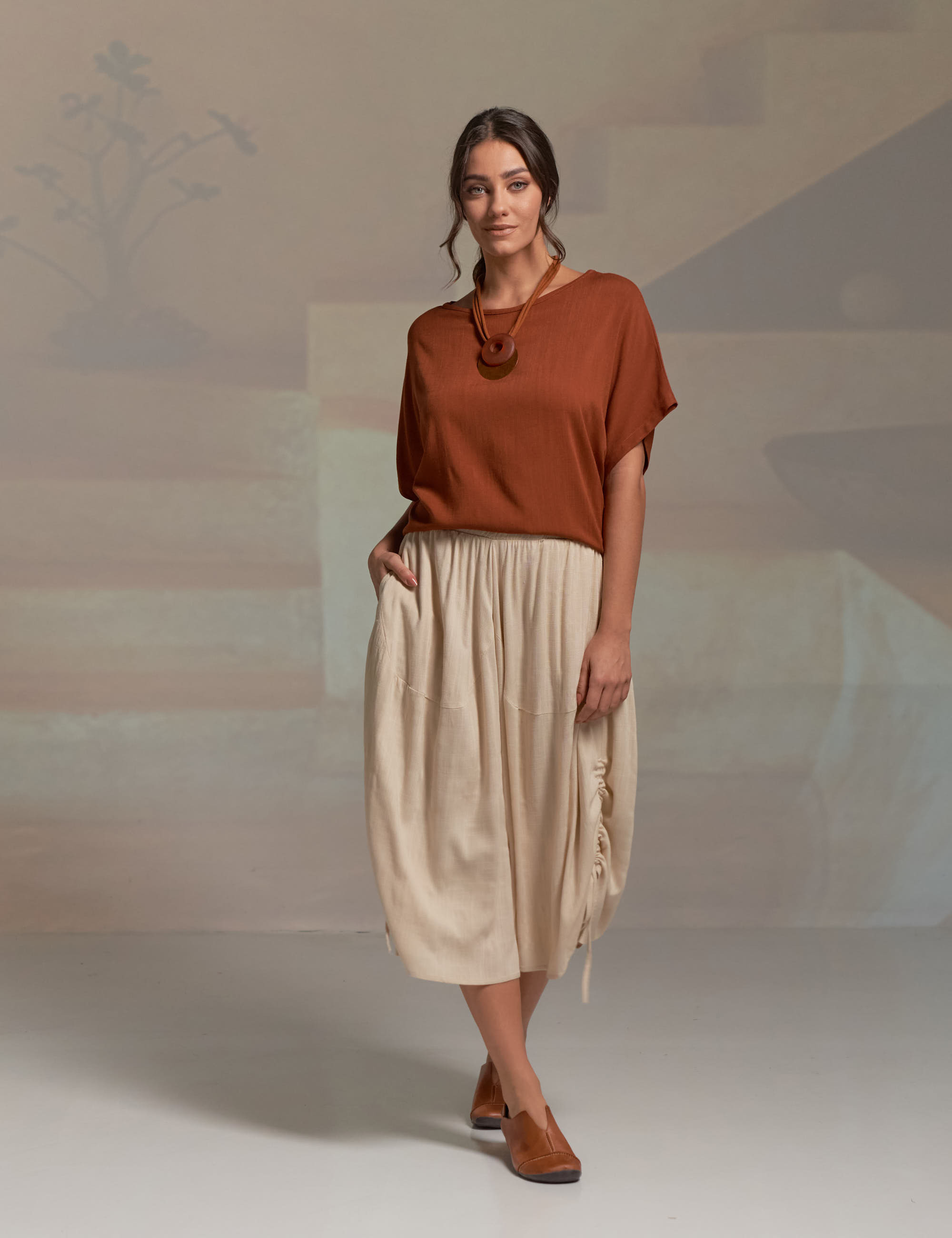 Blusa Quadrada Linho Amendoim