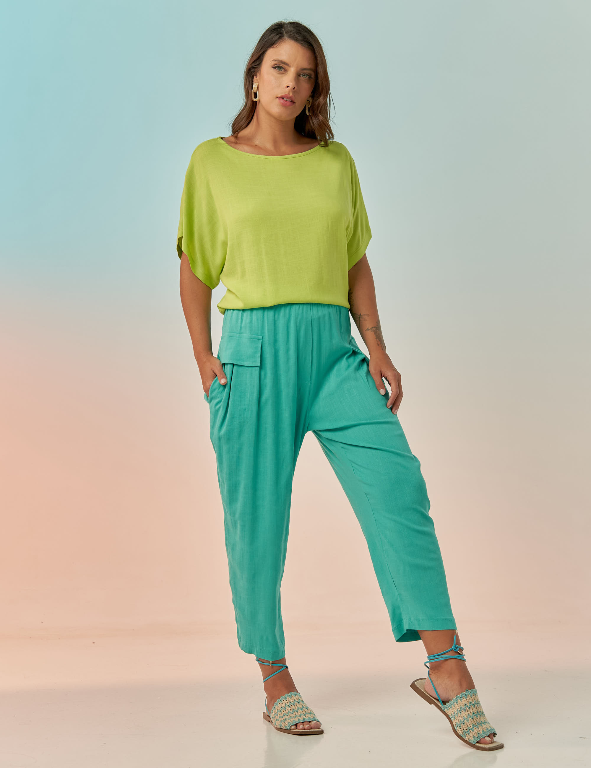 Blusa Quadrada Linho Verde Siciliano