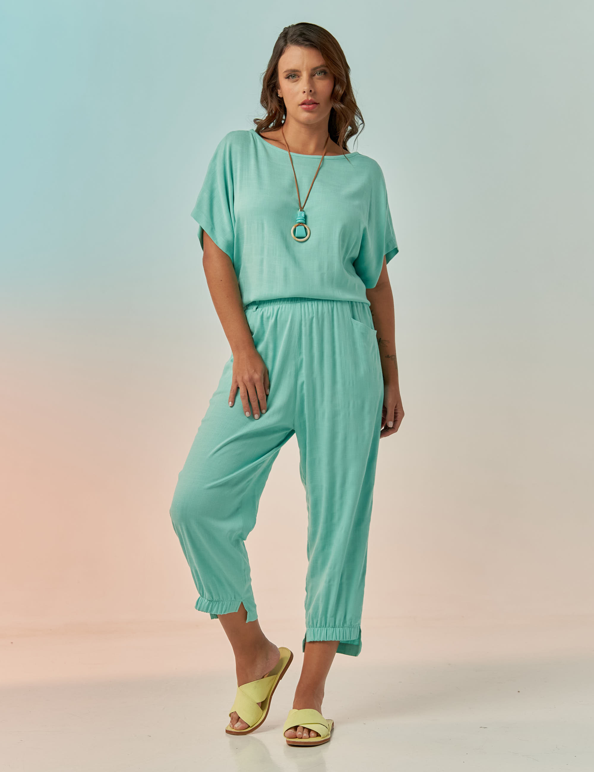 Calça Trancoso Linho Azul Salina