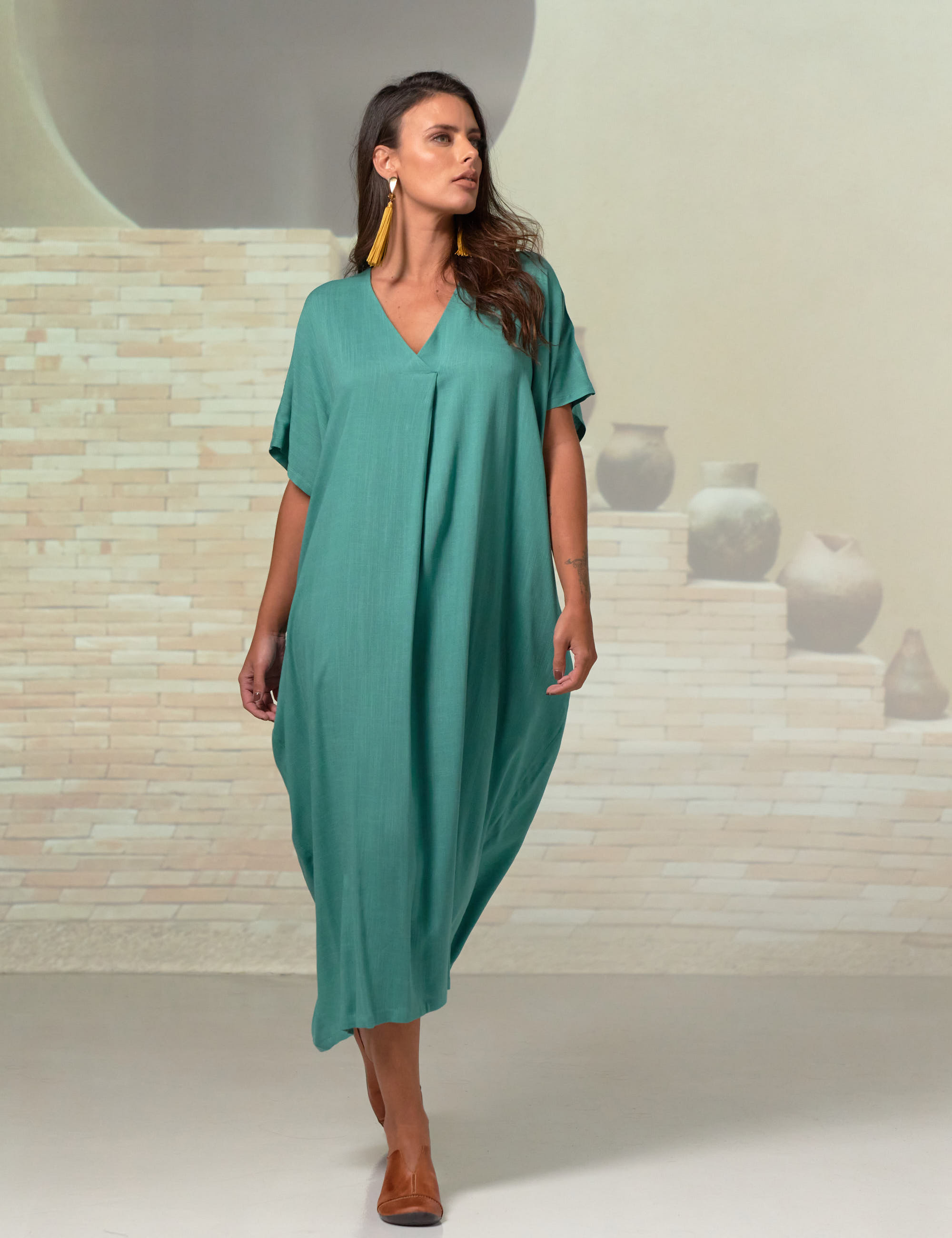 Vestido Linho Prega Igarapé