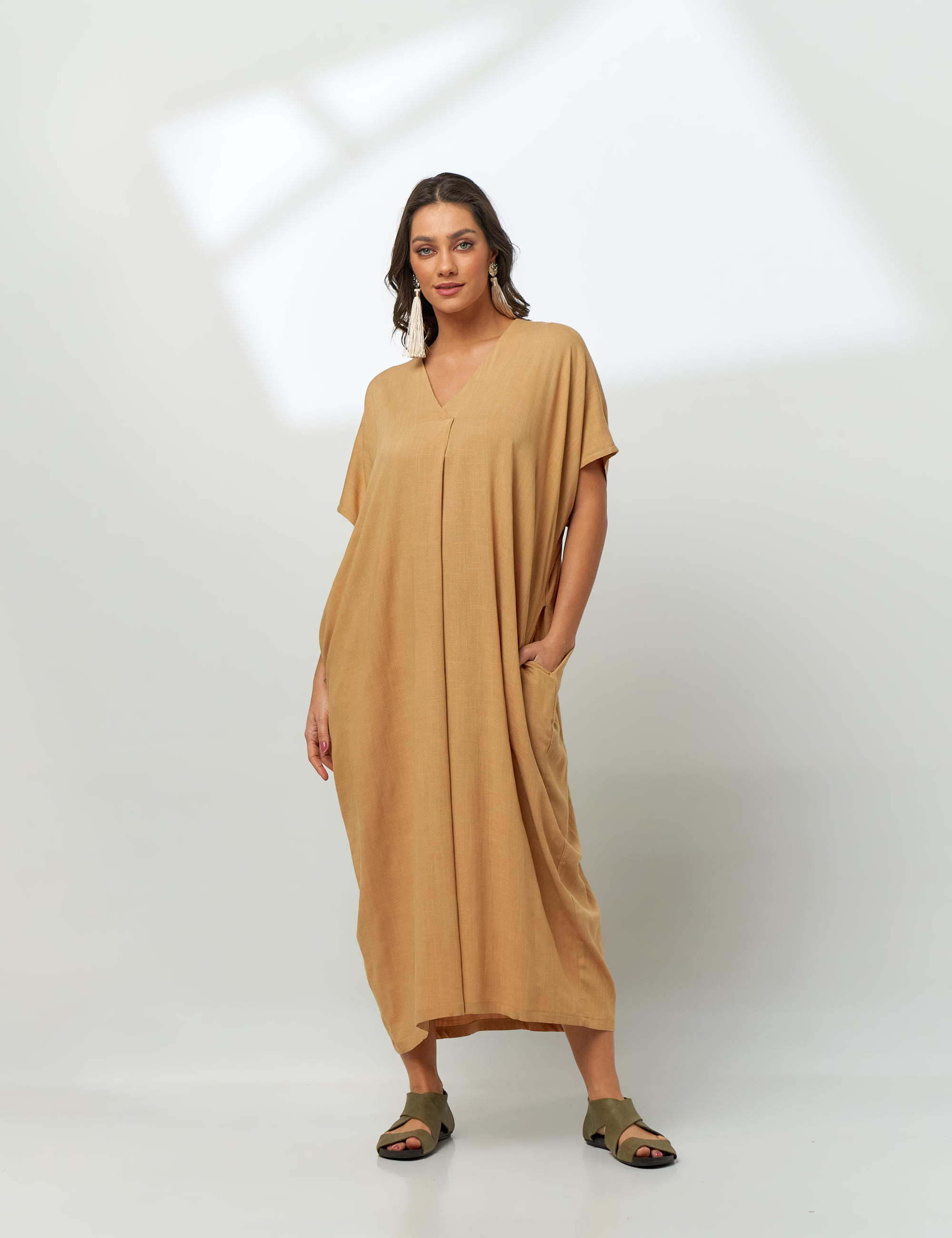 Vestido Linho Prega Capim-U