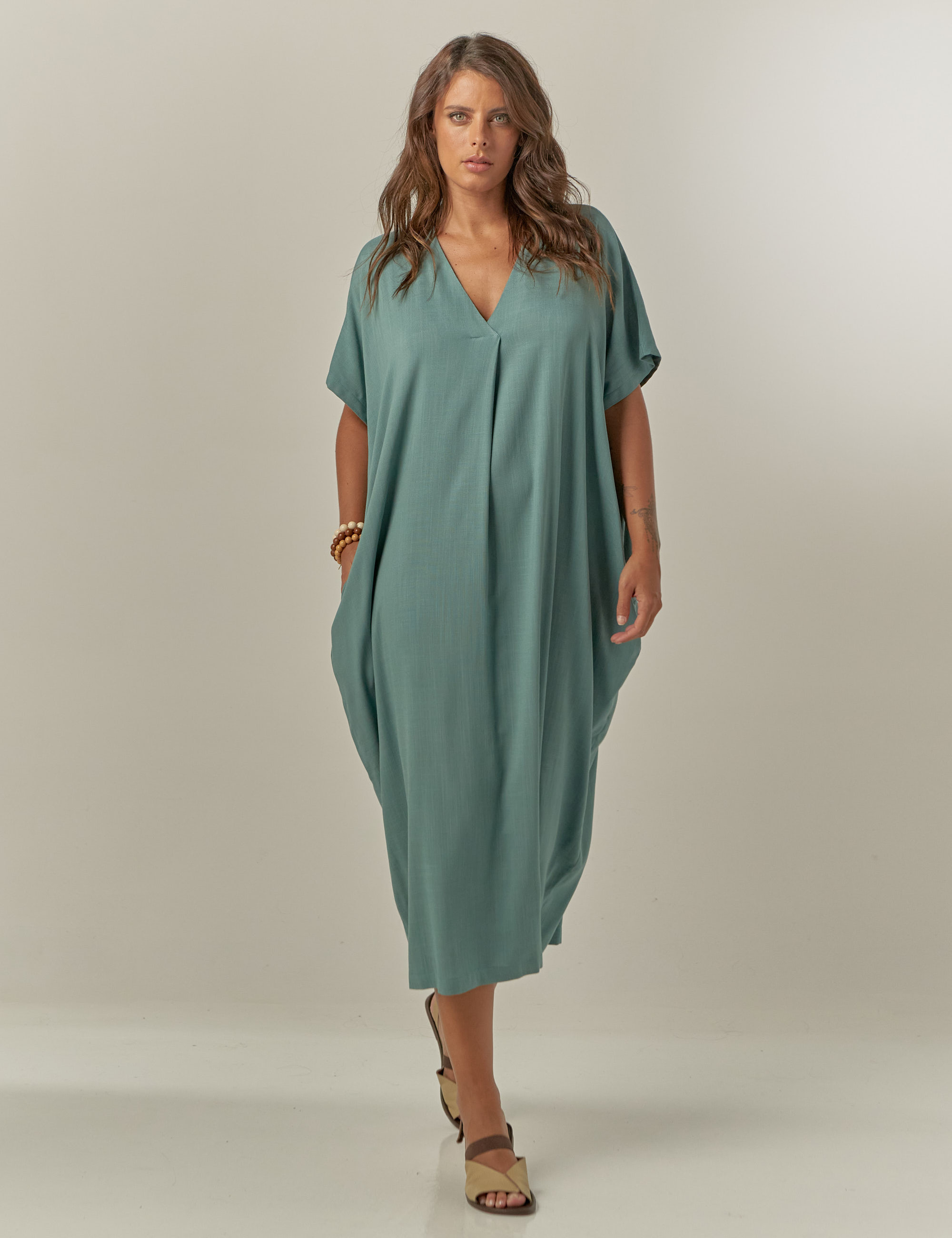 Vestido Linho Prega Porcelana