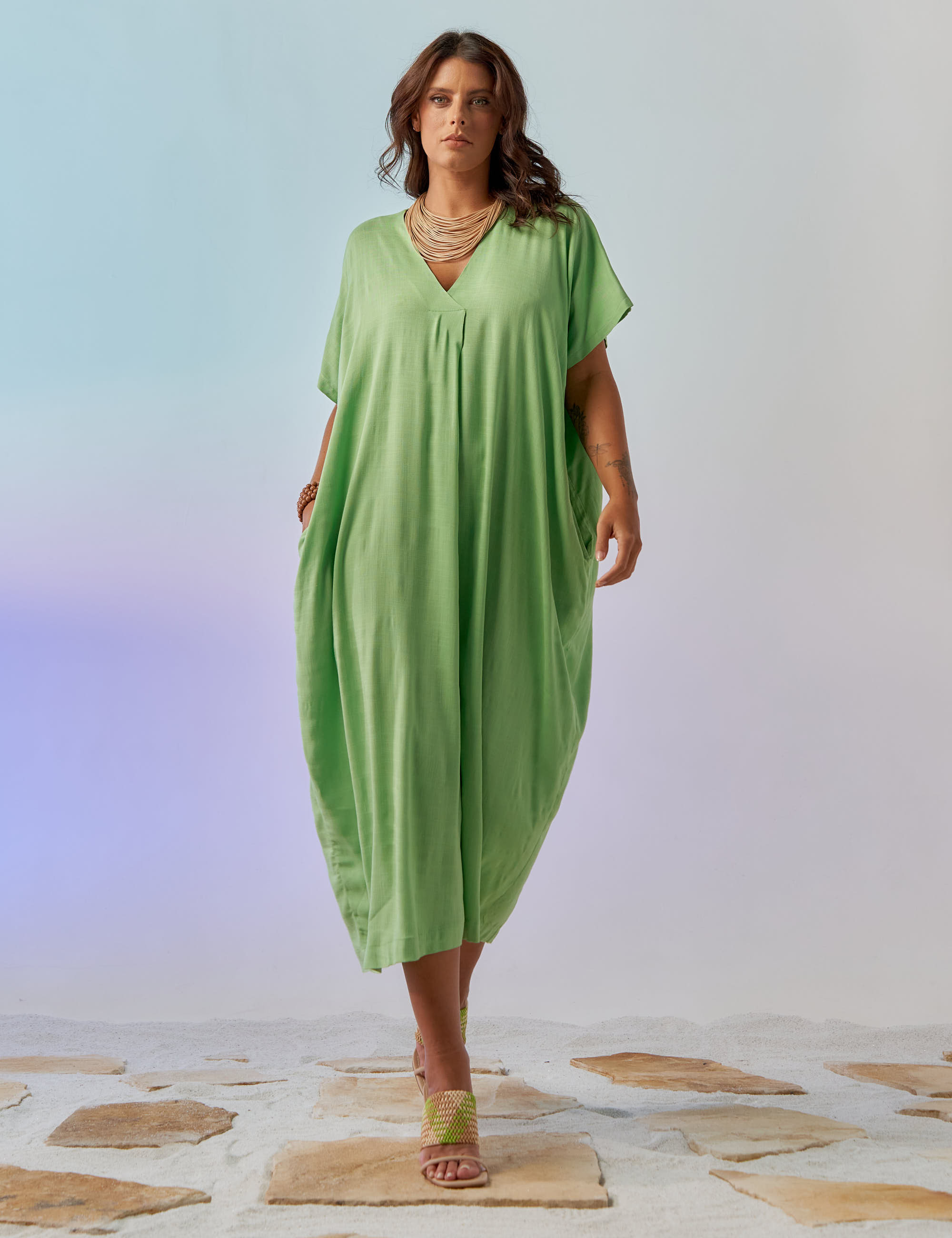 Vestido Linho Prega Salsa