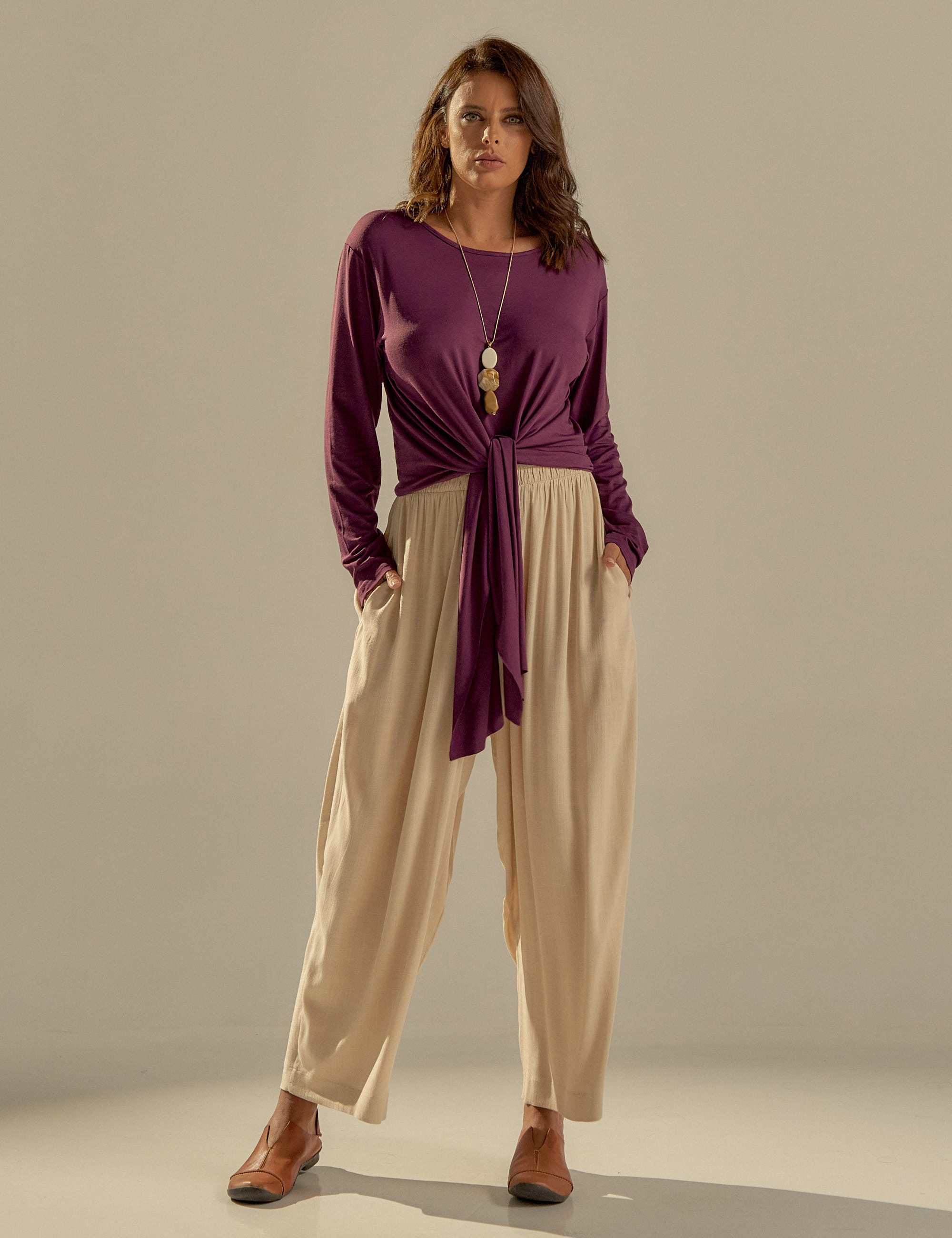 Blusa Nó Manga Longa Merlot