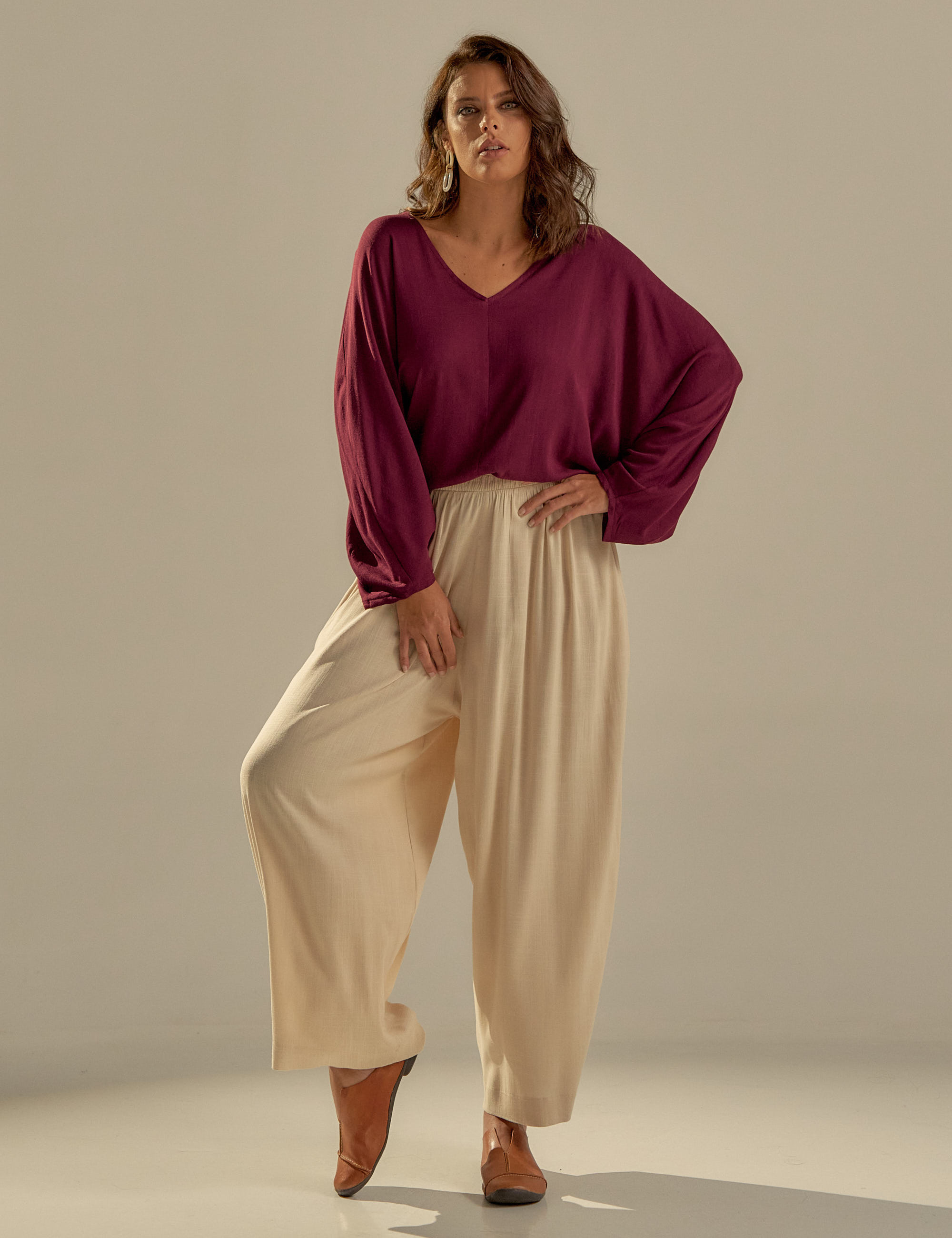 Blusa Manga Longa Linho Merlot