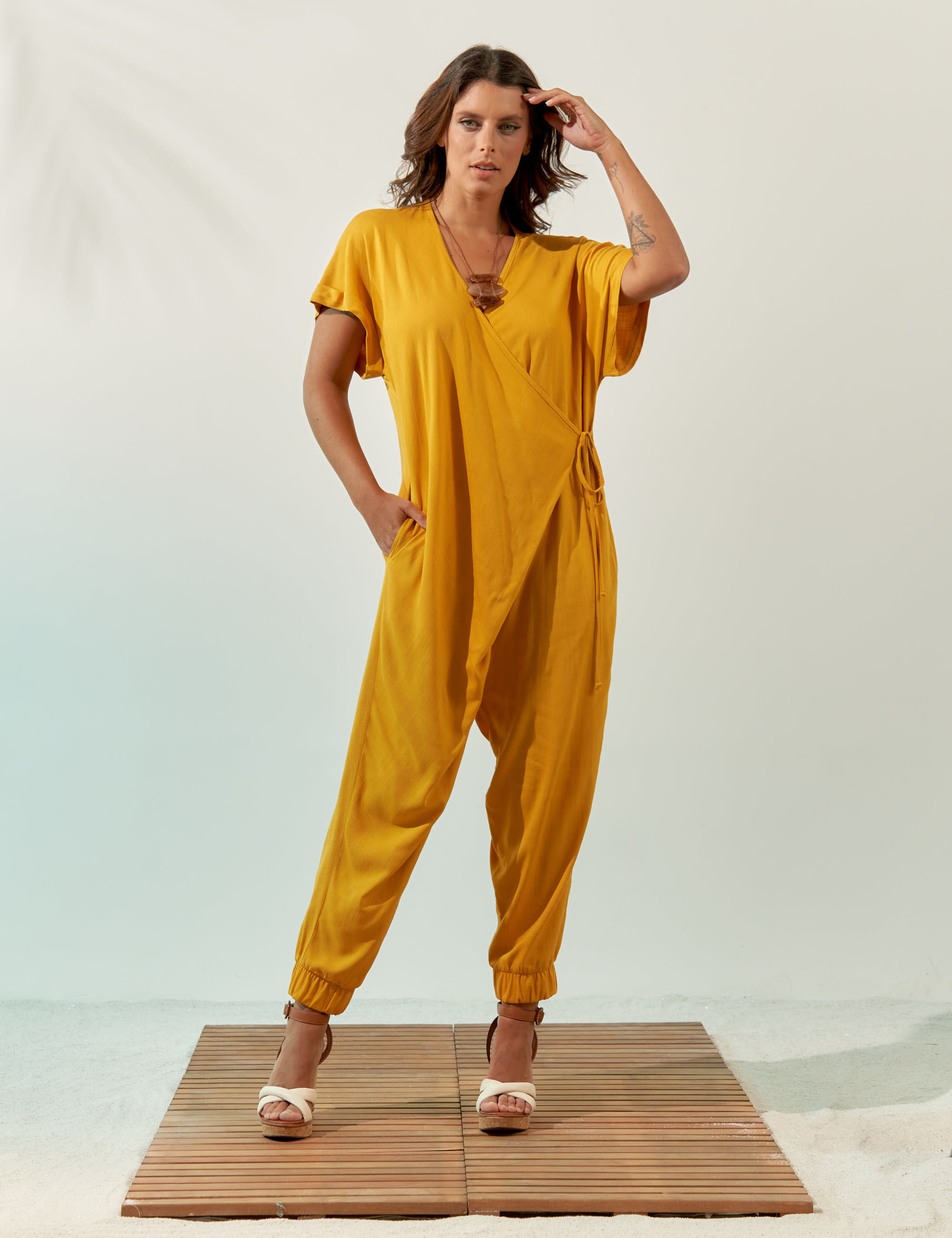 Macacão Pareô Amarelo Mel