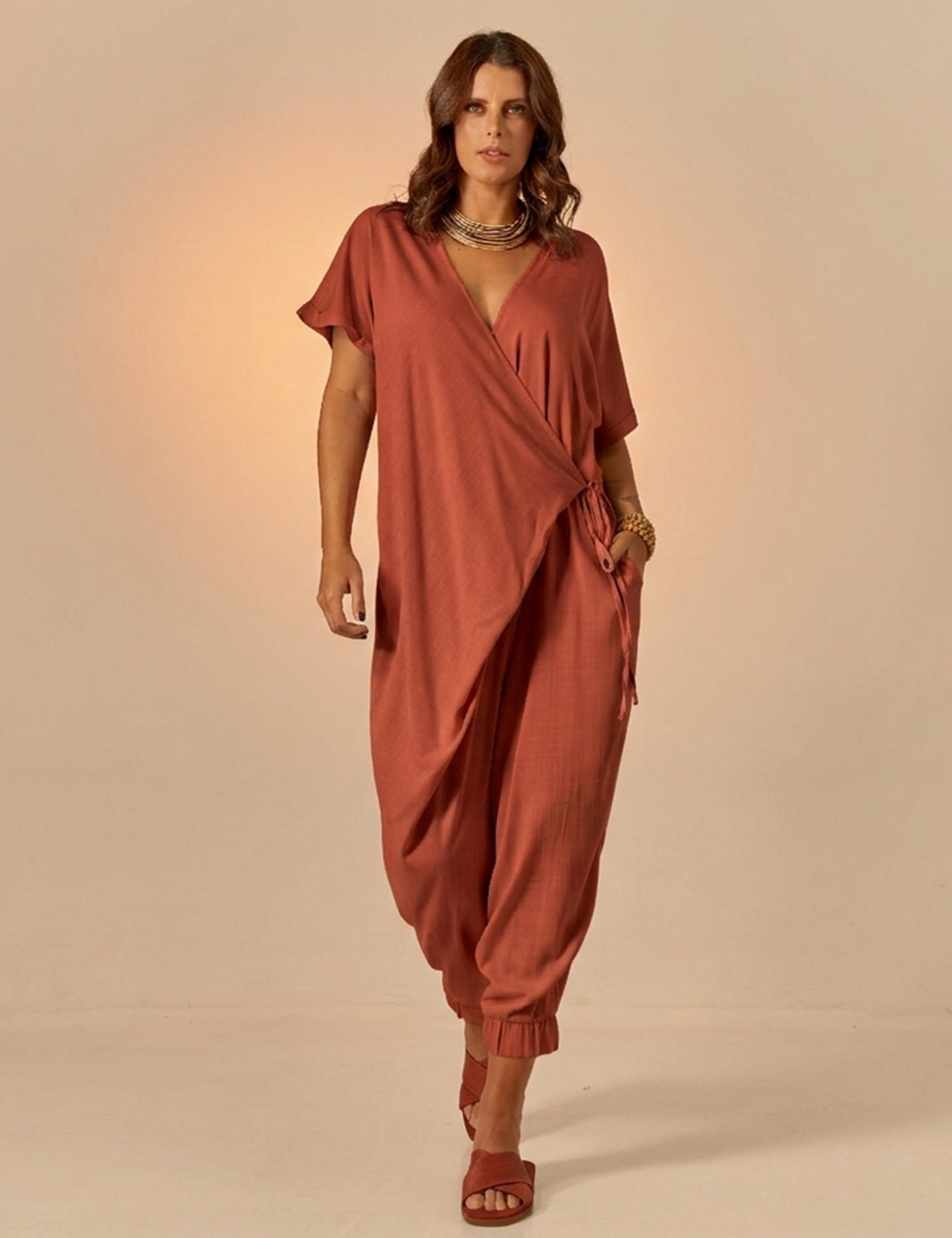 Macacão Pareô Marrom Argila