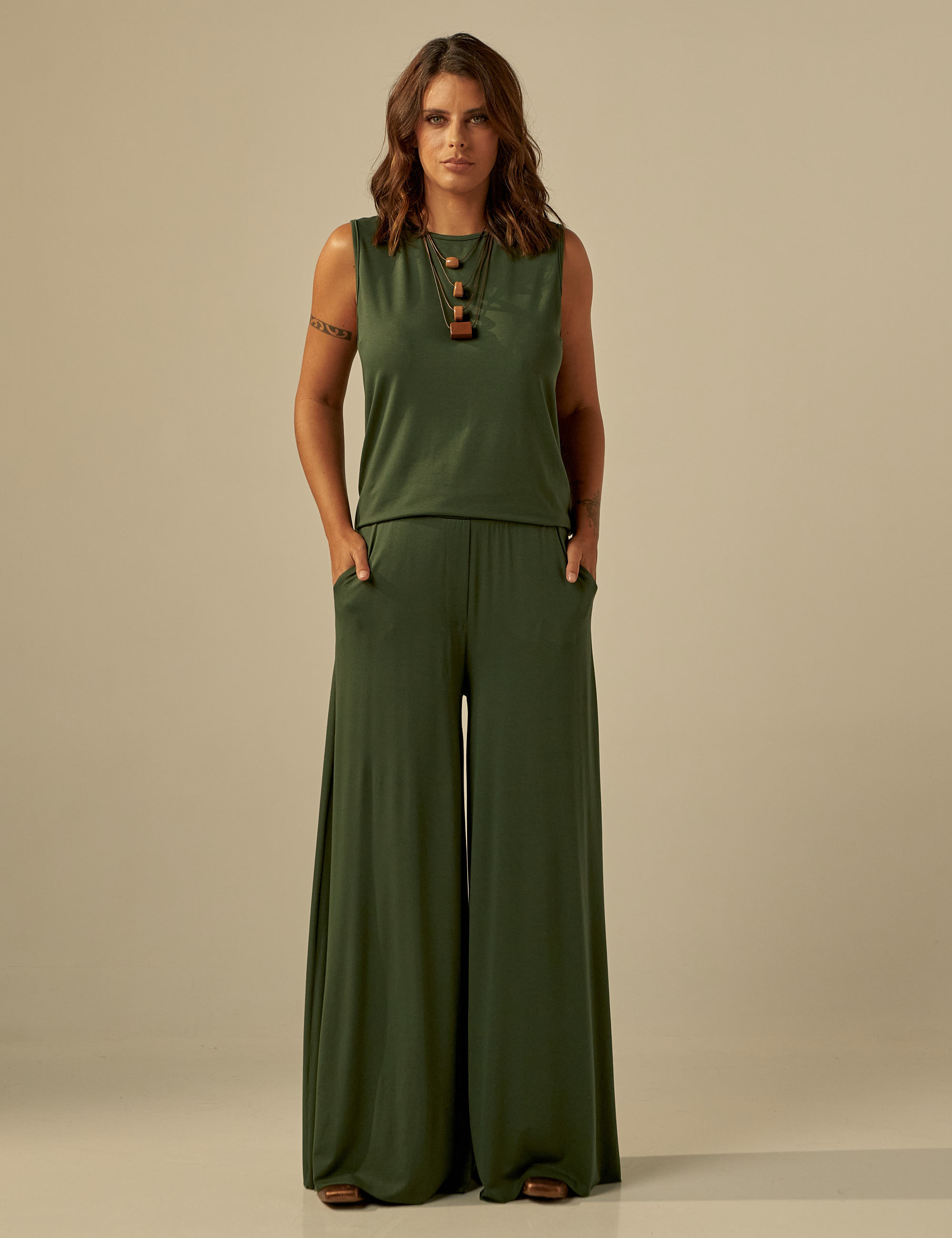 Calça Maxi Pantalona Musgo