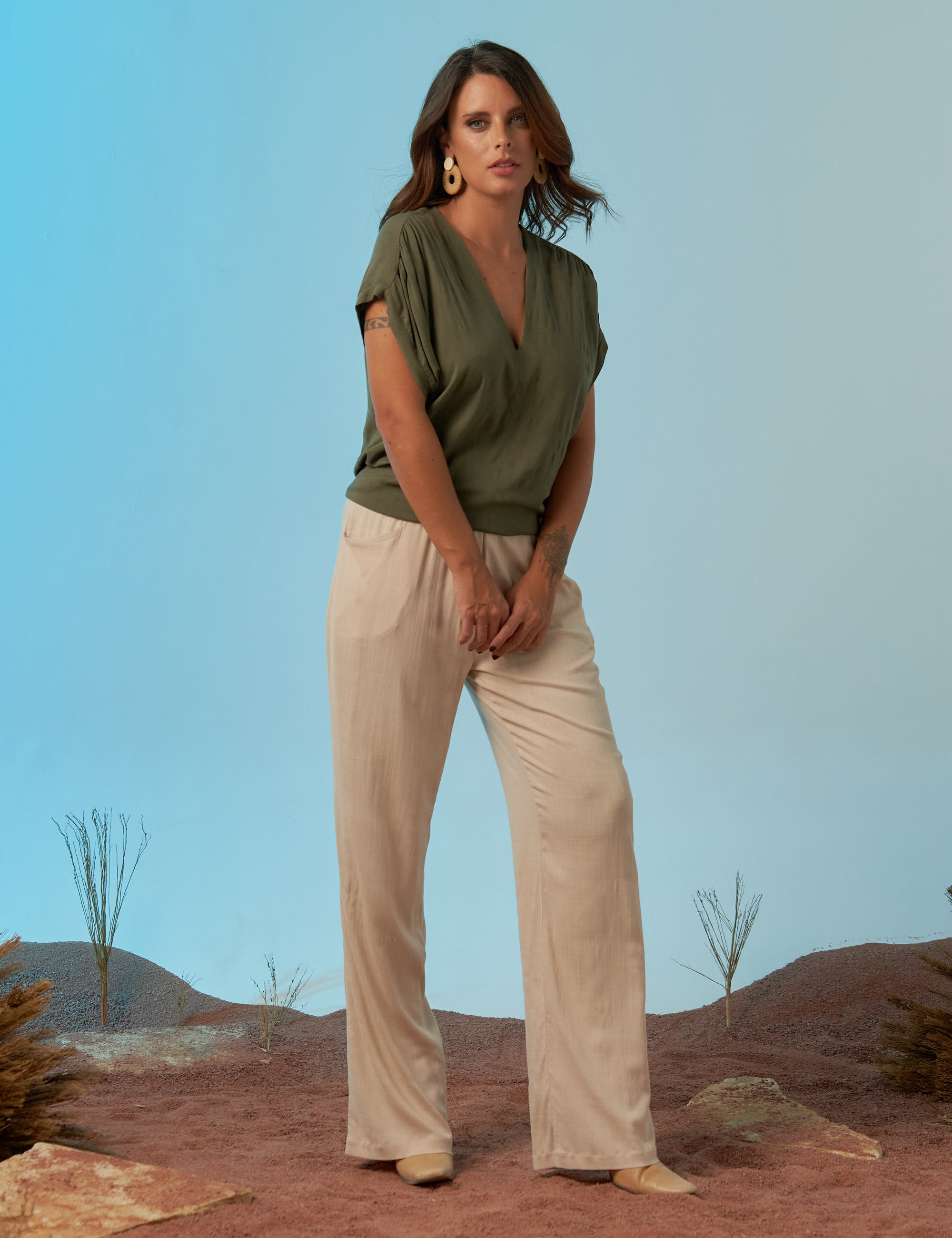 Blusa Franzida Ombro Verde Botânico