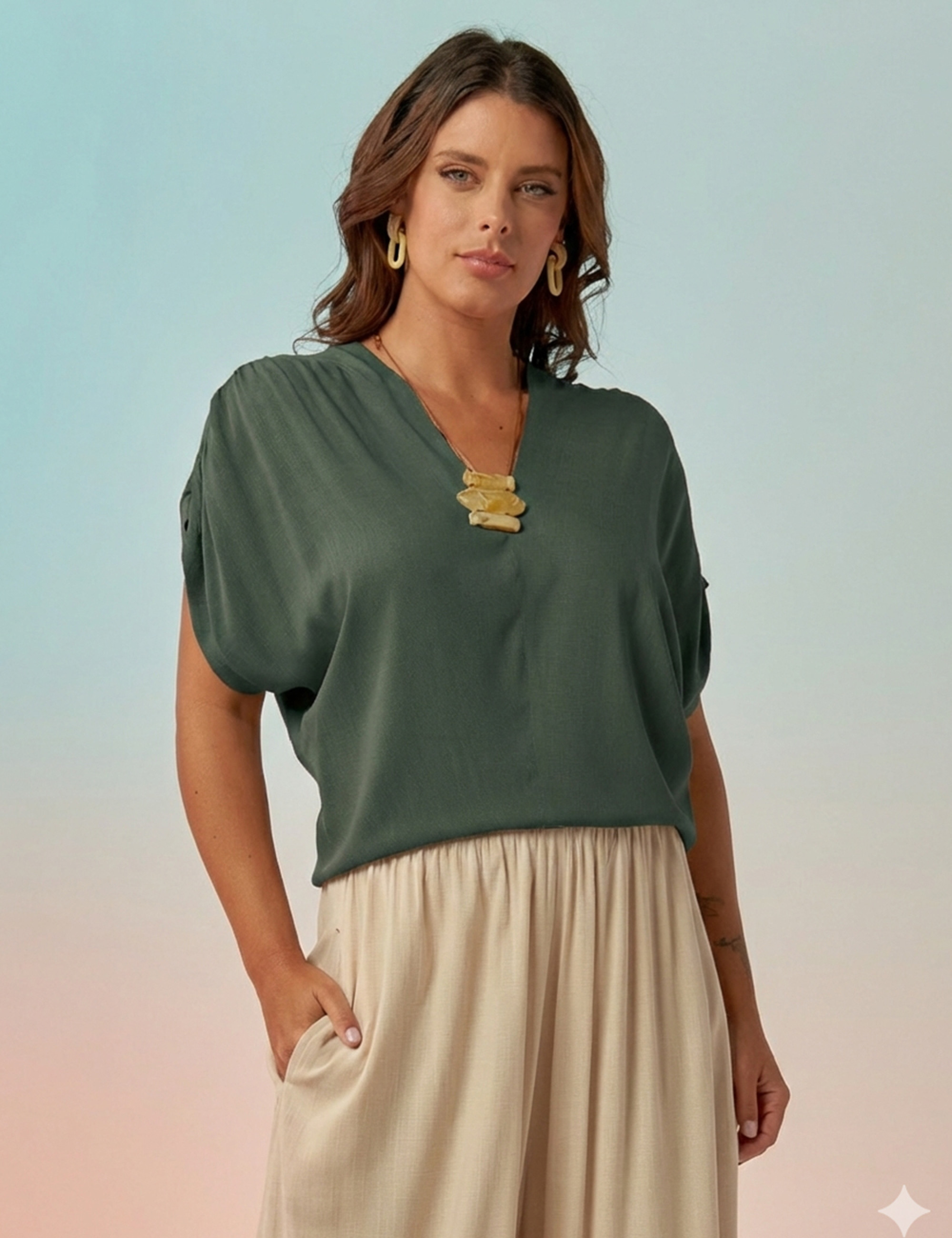 Blusa Franzida Ombro Verde Salvia