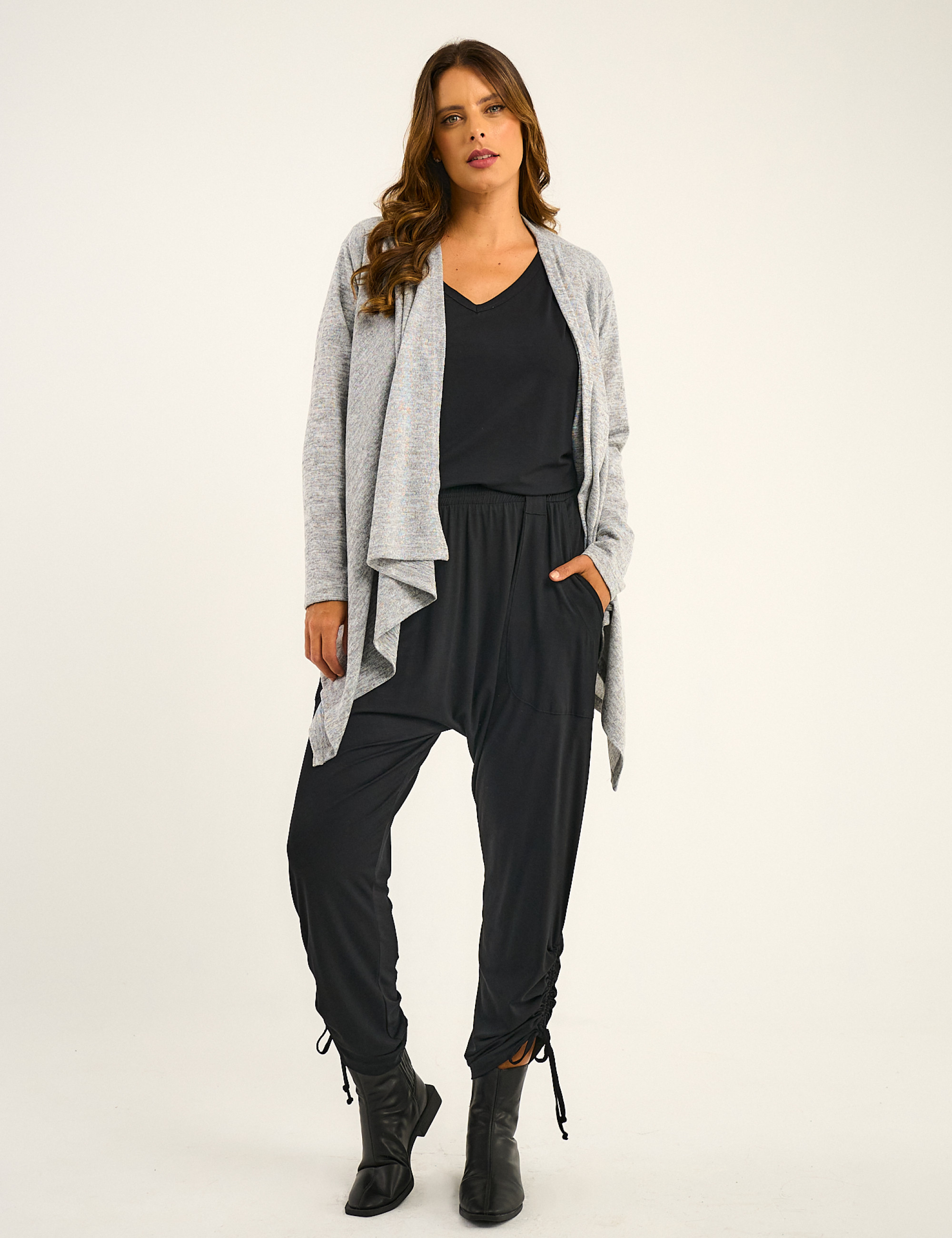 Cardigan Lã Pontas Cinza