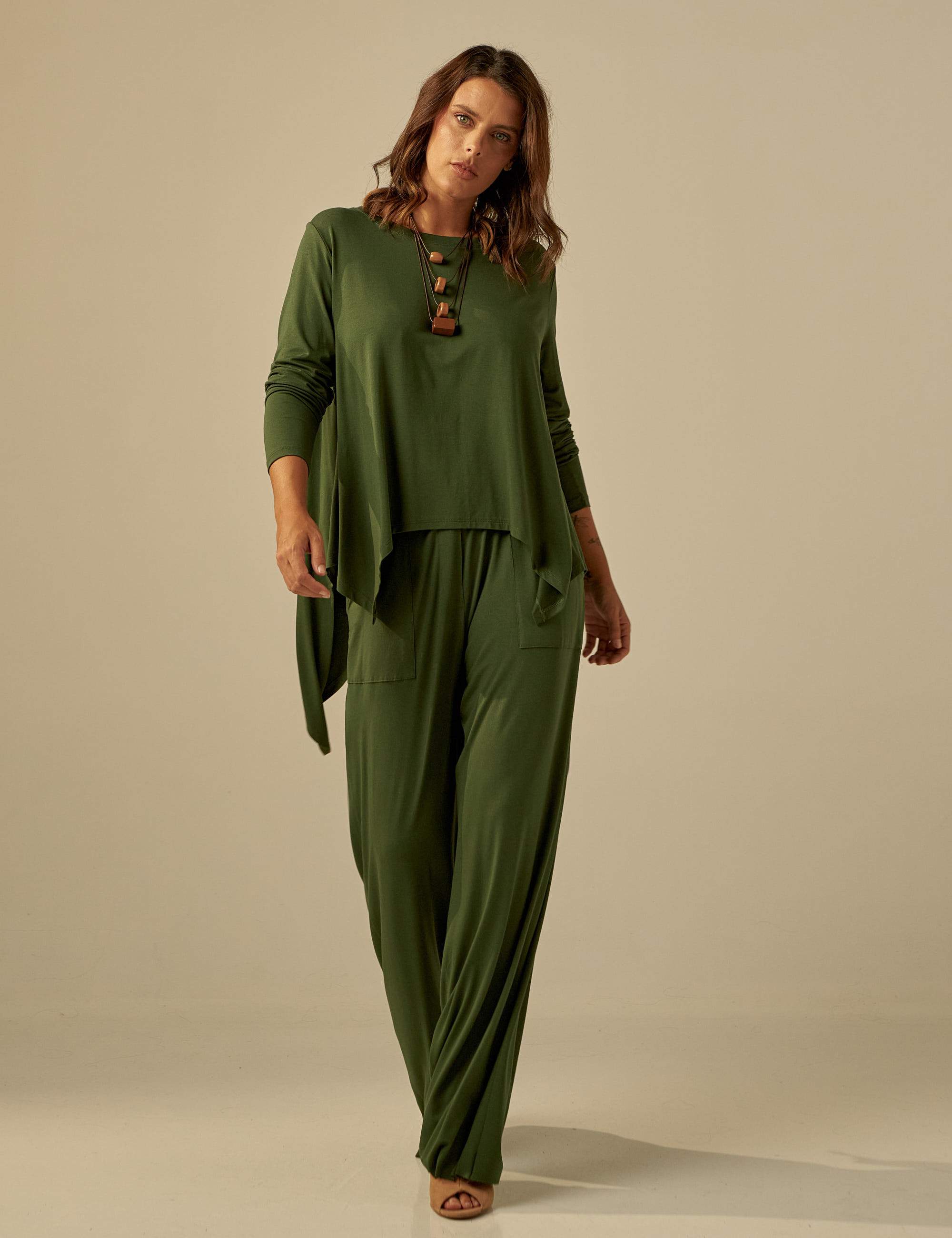 Blusa Ponta Manga Longa Musgo