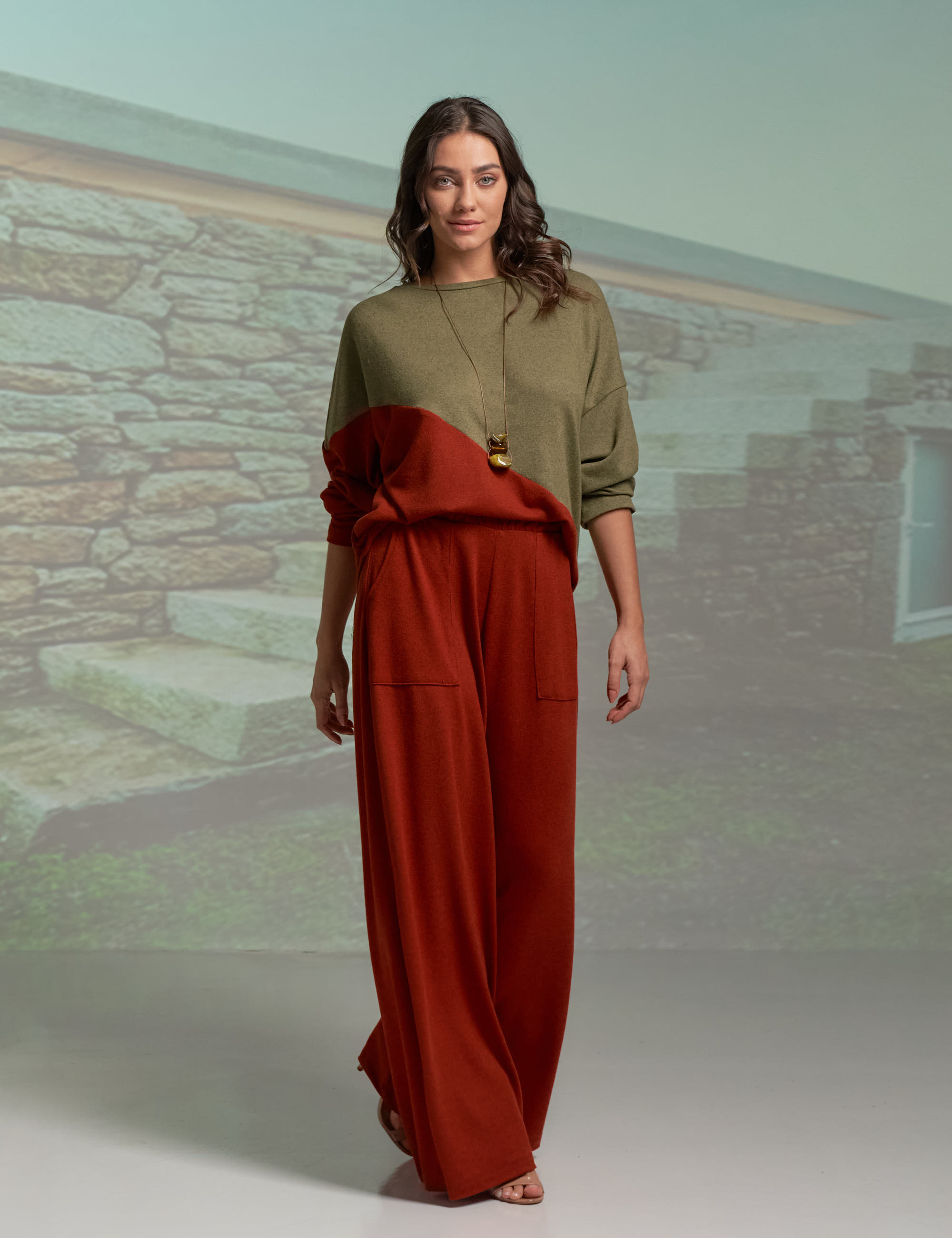 Calça Pantalona Lã Pinhão