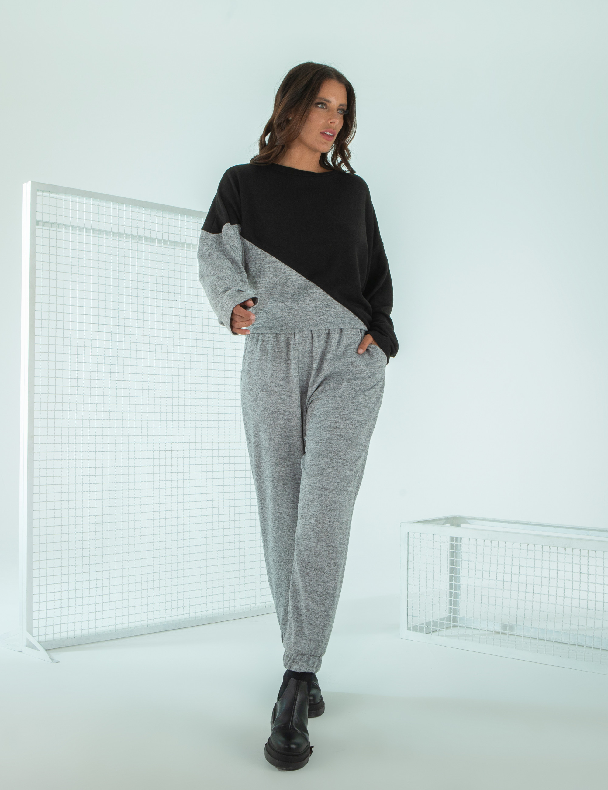 Blusa Diagonal Lã Cinza Mescla Escuro