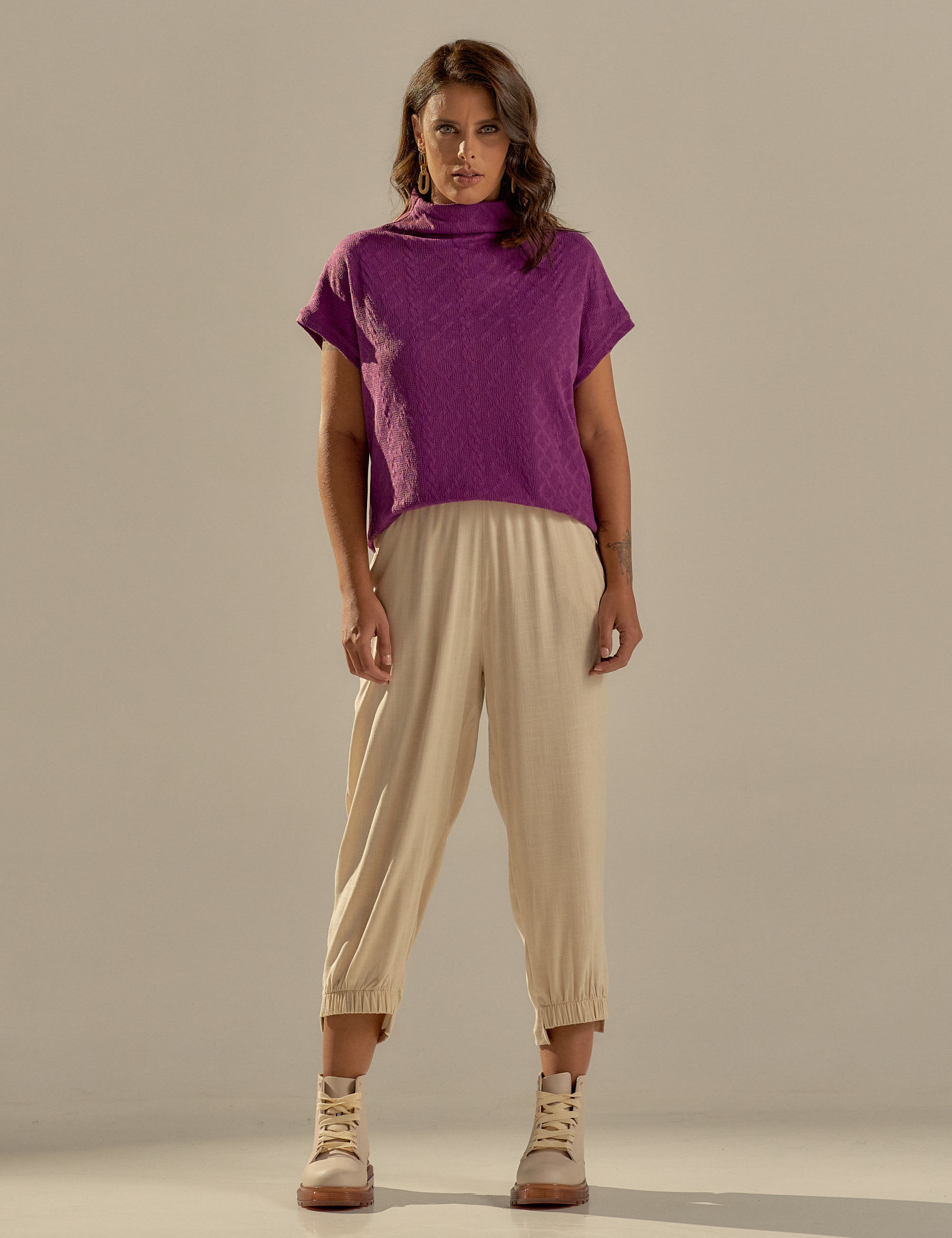 Blusa Tricô Gola Média Merlot