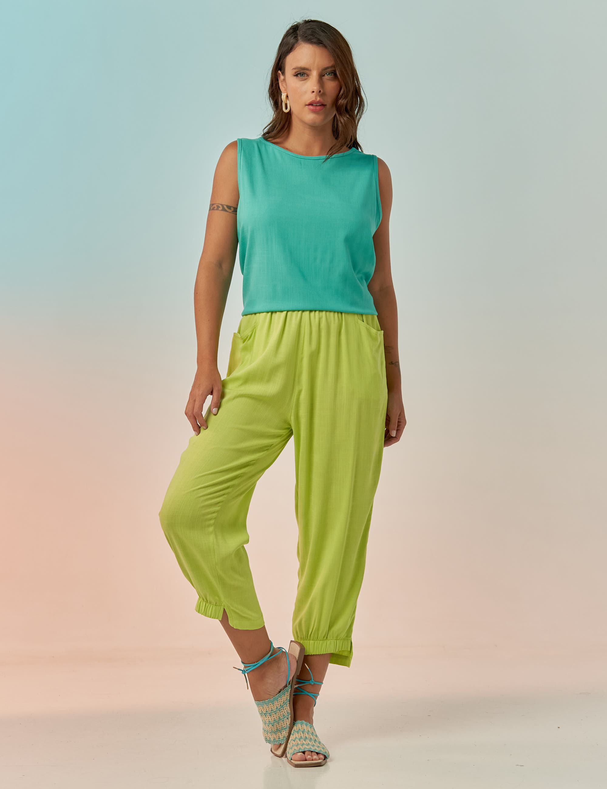 Blusa Cropped Linho Azul Caribe