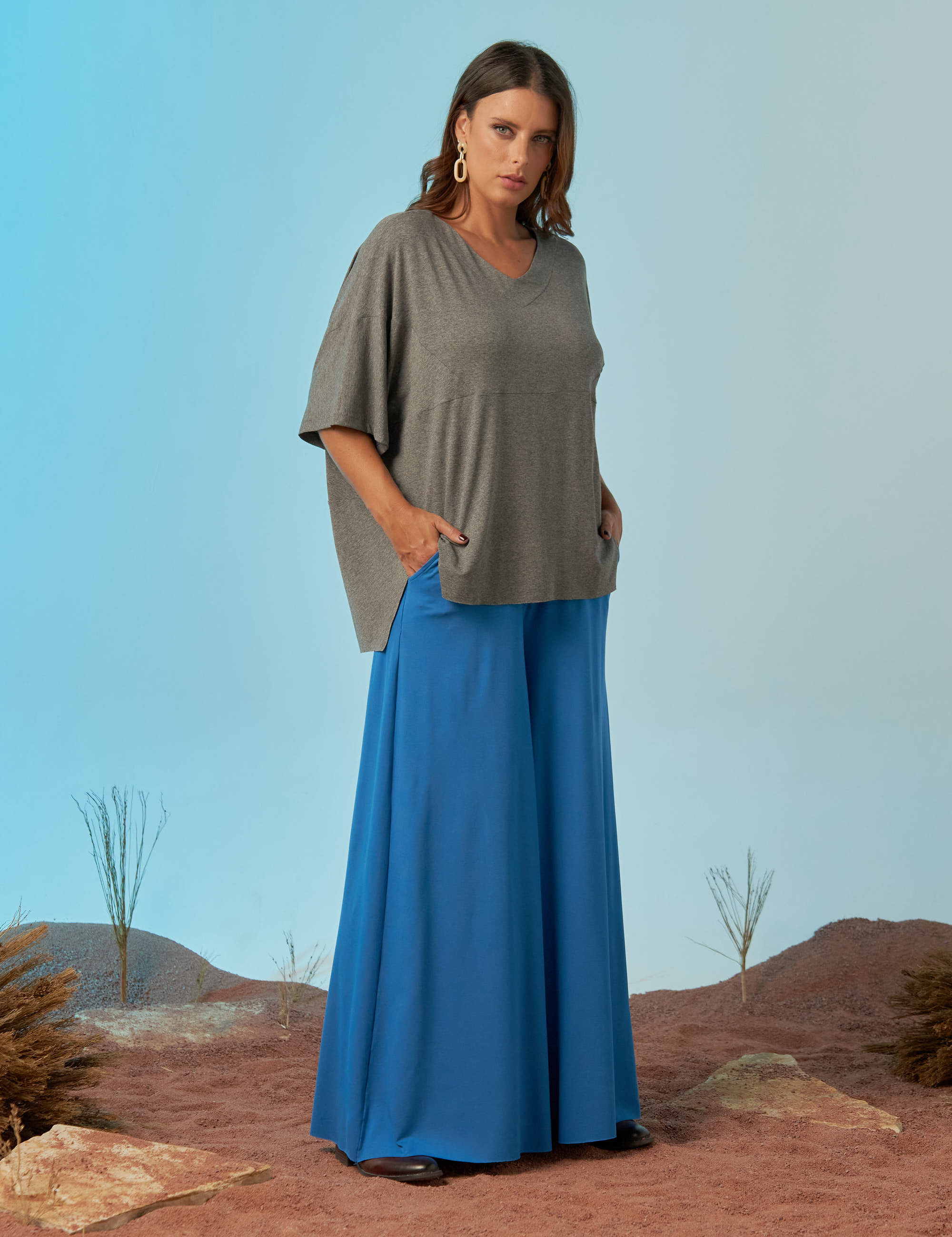 Blusa Recortes Cinza Mescla