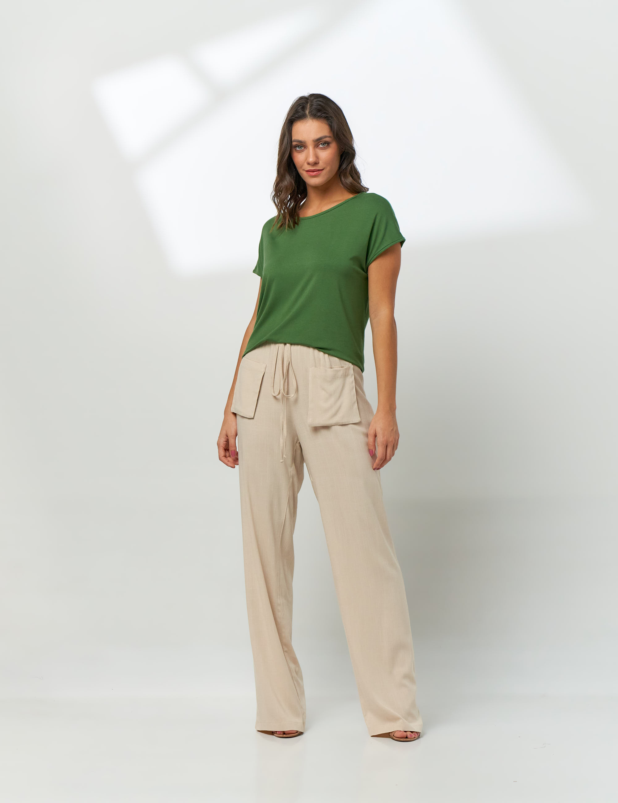 Calça Linho Bolsos Trigo-U