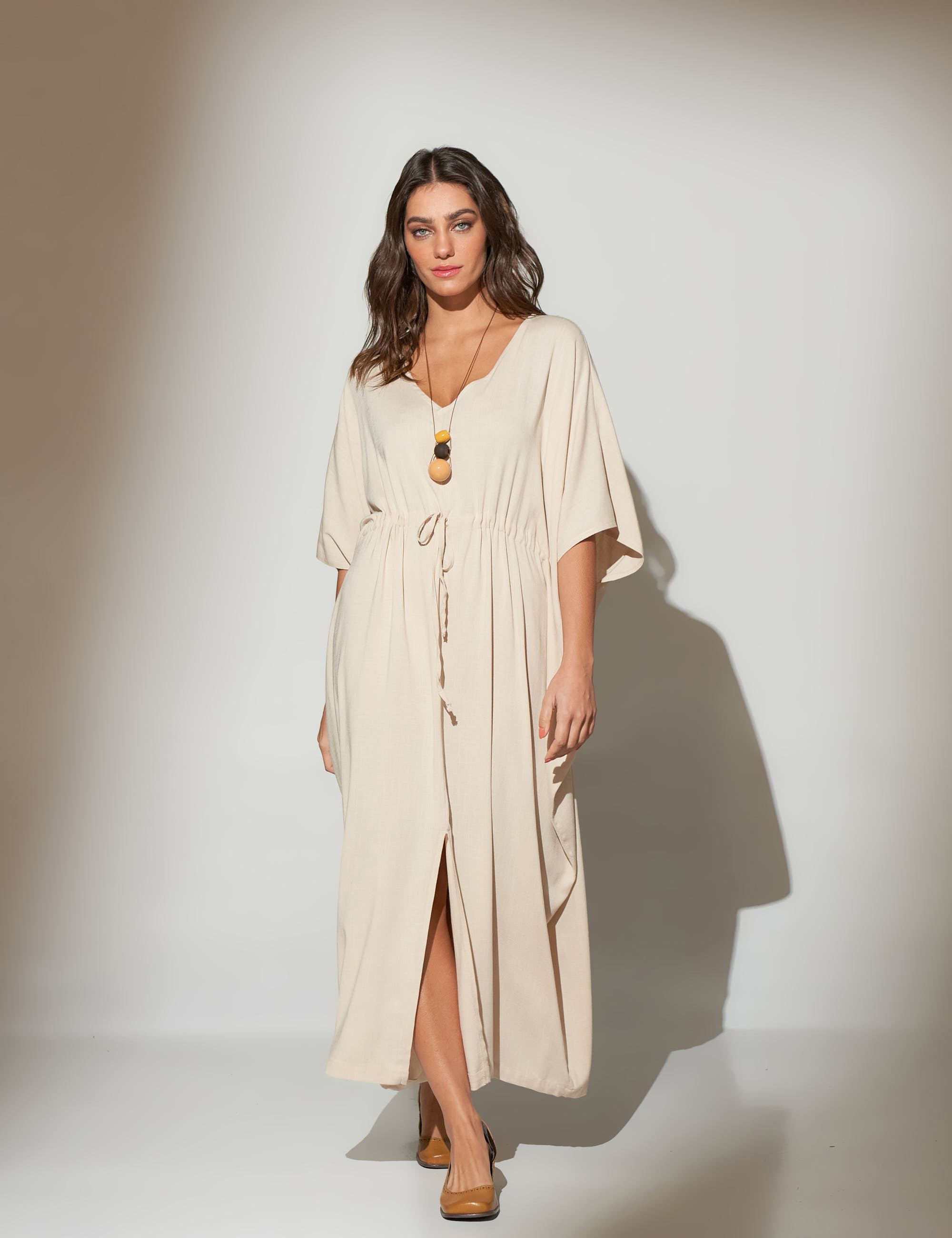Vestido Kaftan Linho Trigo-U